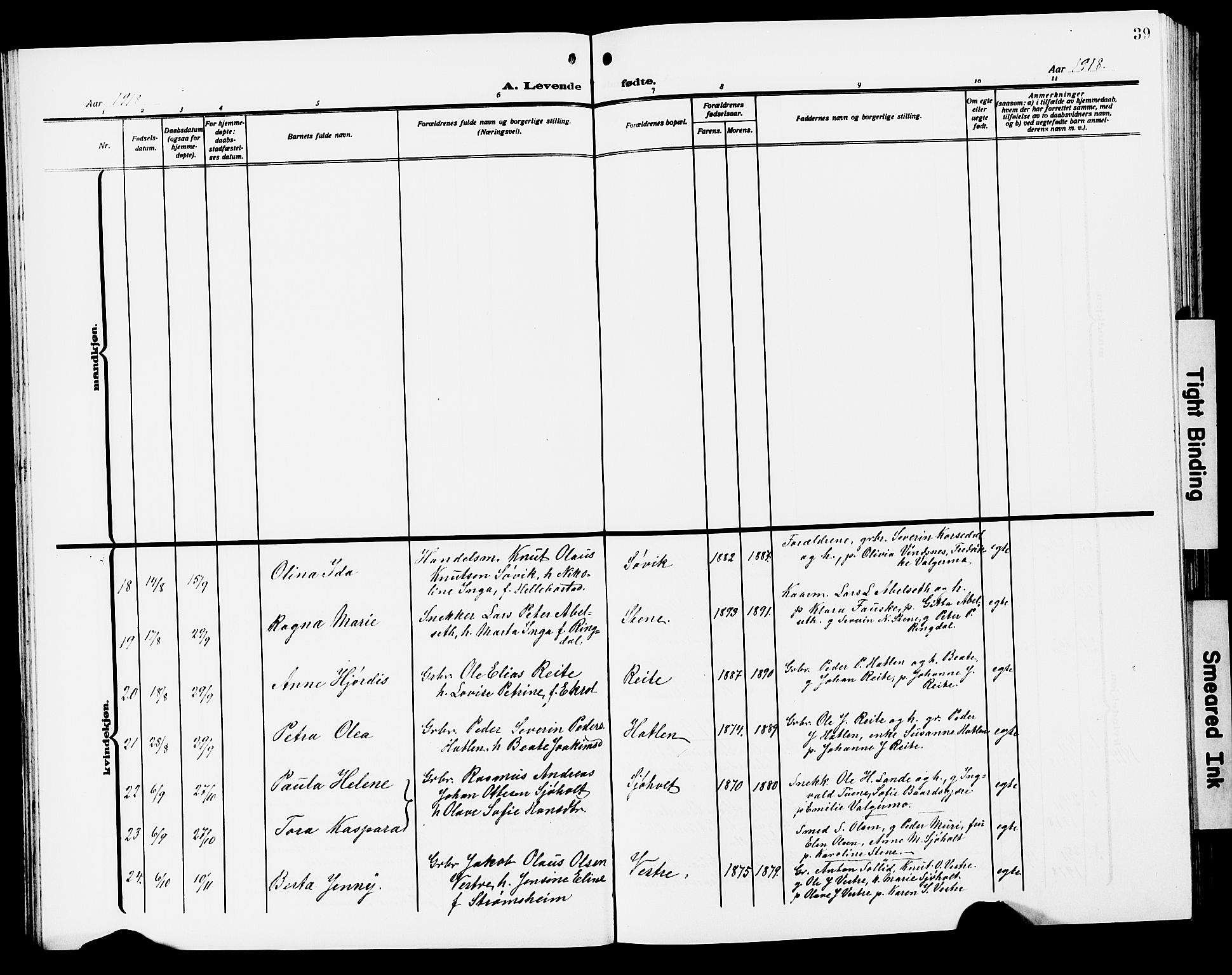 Ministerialprotokoller, klokkerbøker og fødselsregistre - Møre og Romsdal, AV/SAT-A-1454/522/L0328: Parish register (copy) no. 522C07, 1909-1925, p. 39