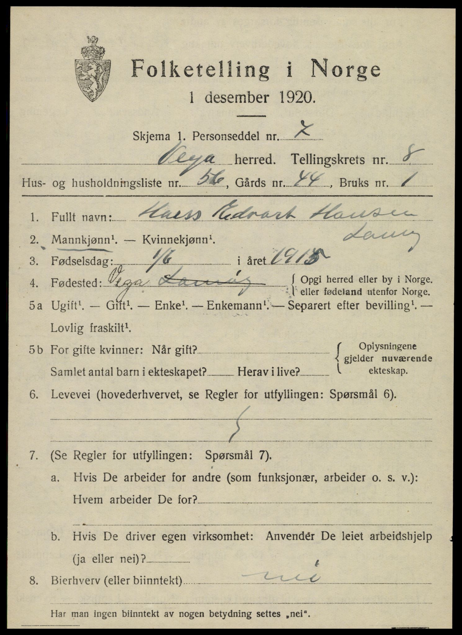 SAT, 1920 census for Vega, 1920, p. 4533