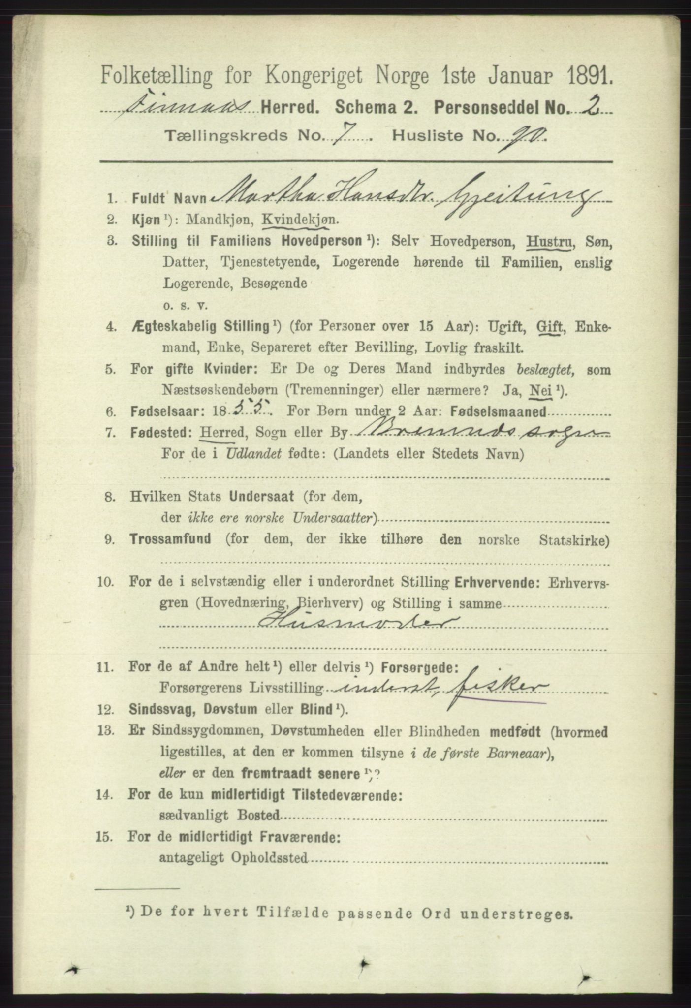 RA, 1891 census for 1218 Finnås, 1891, p. 3278