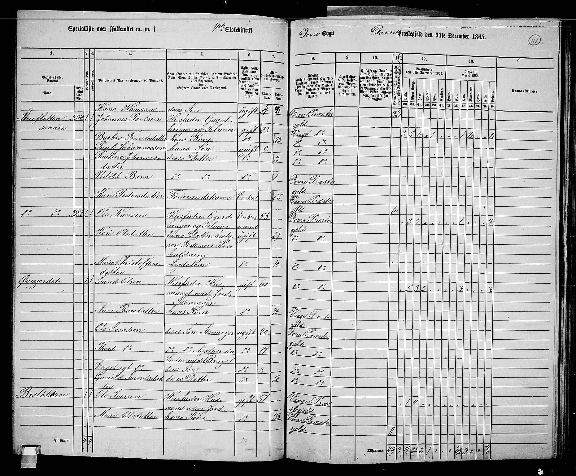 RA, 1865 census for Dovre, 1865, p. 107