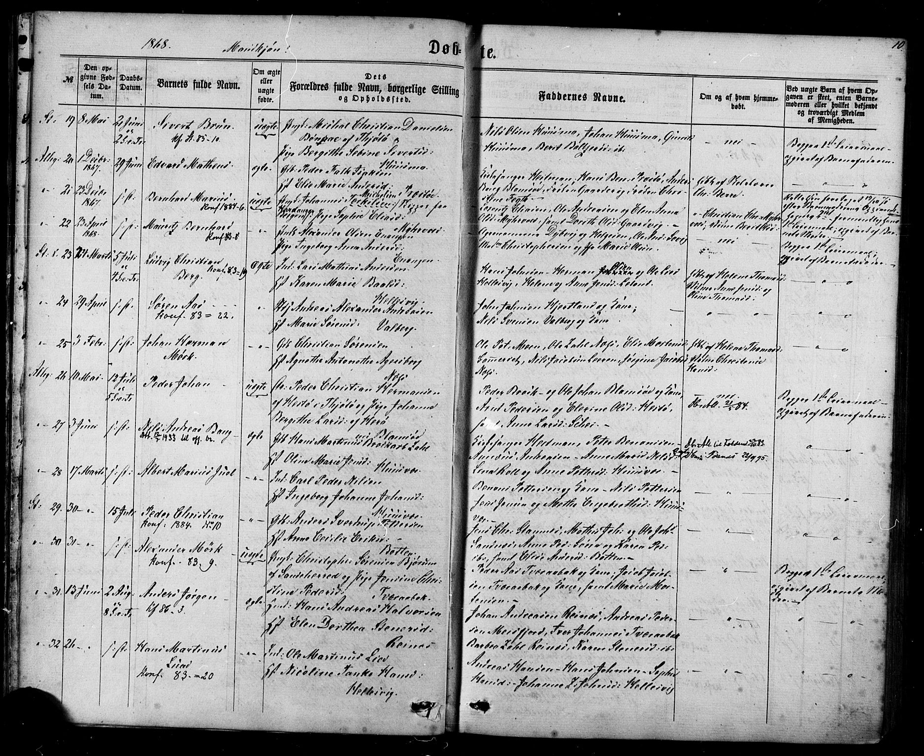 Ministerialprotokoller, klokkerbøker og fødselsregistre - Nordland, AV/SAT-A-1459/830/L0449: Parish register (official) no. 830A13, 1866-1886, p. 10