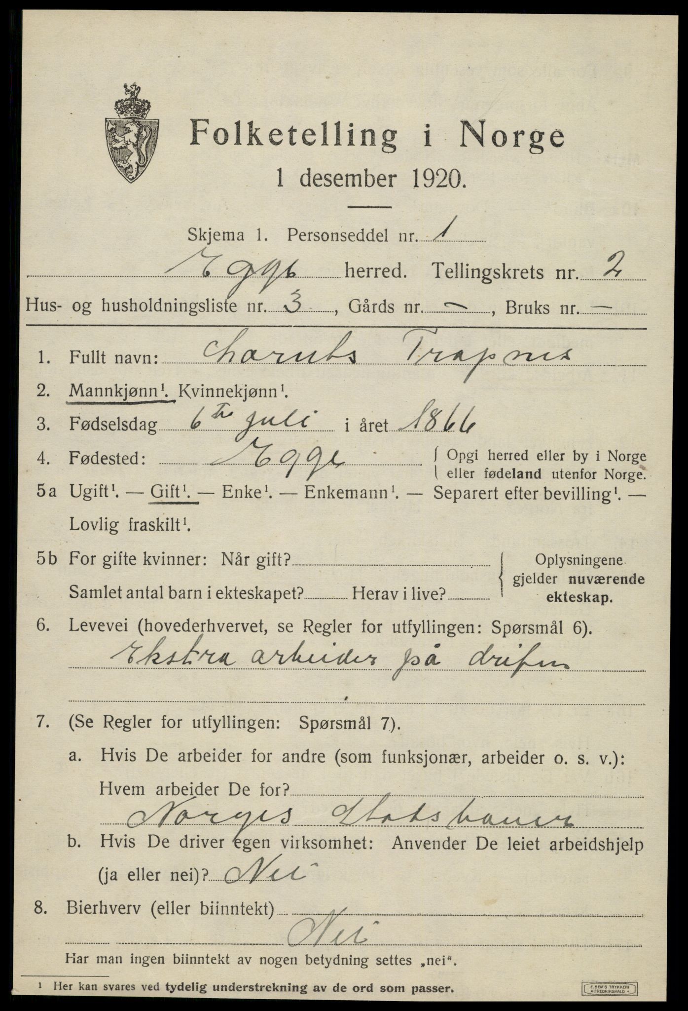 SAT, 1920 census for Egge, 1920, p. 1064
