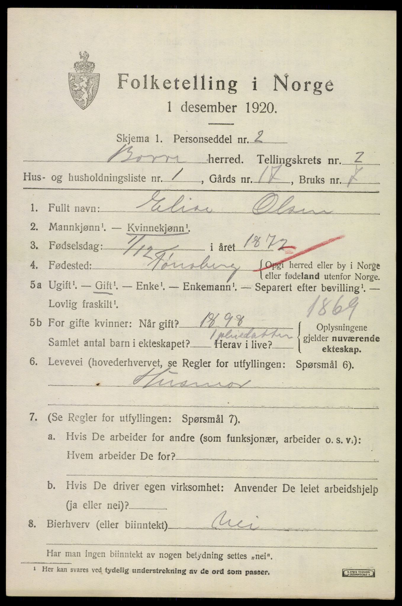 SAKO, 1920 census for Borre, 1920, p. 4188