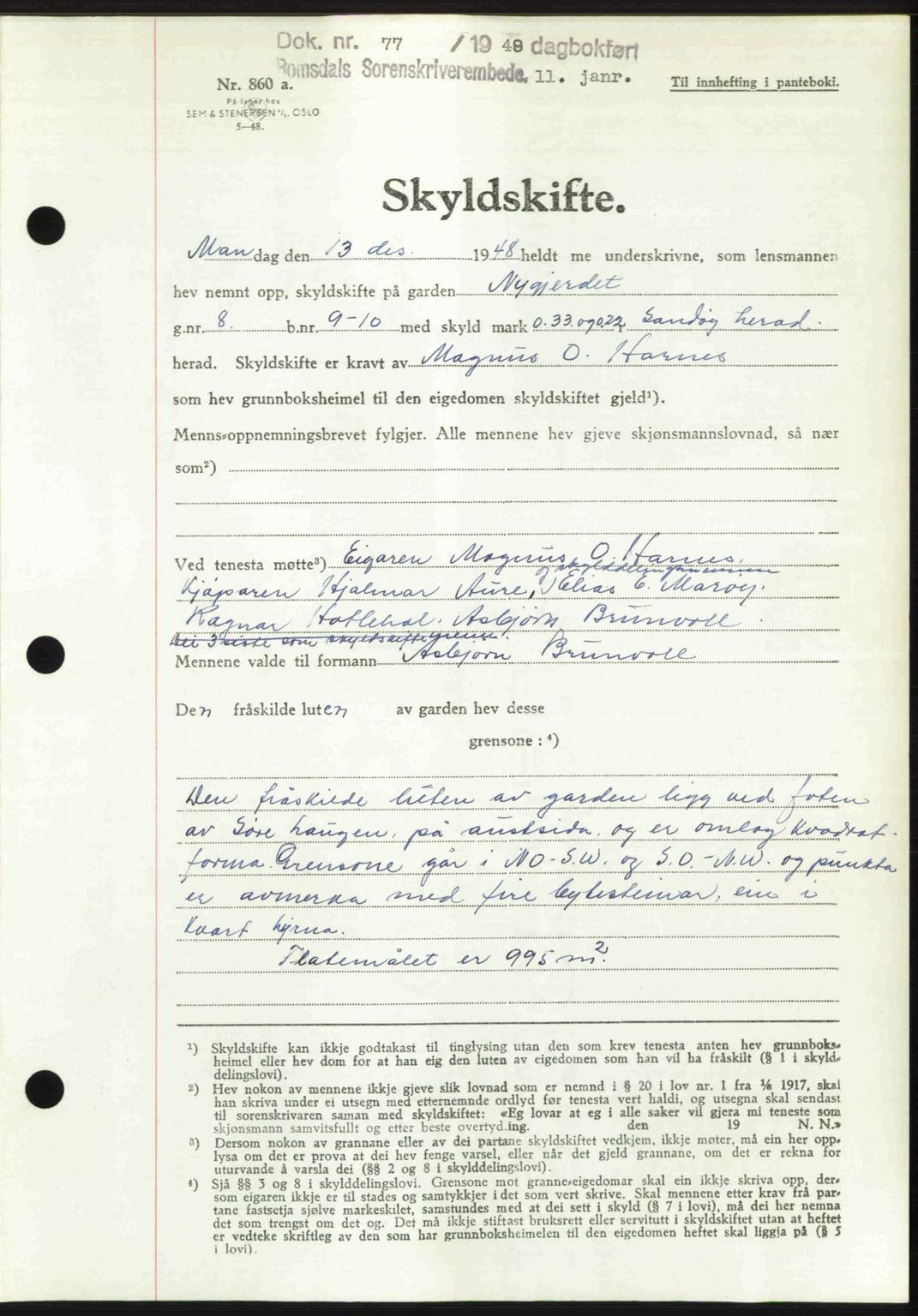 Romsdal sorenskriveri, AV/SAT-A-4149/1/2/2C: Mortgage book no. A28, 1948-1949, Diary no: : 77/1949