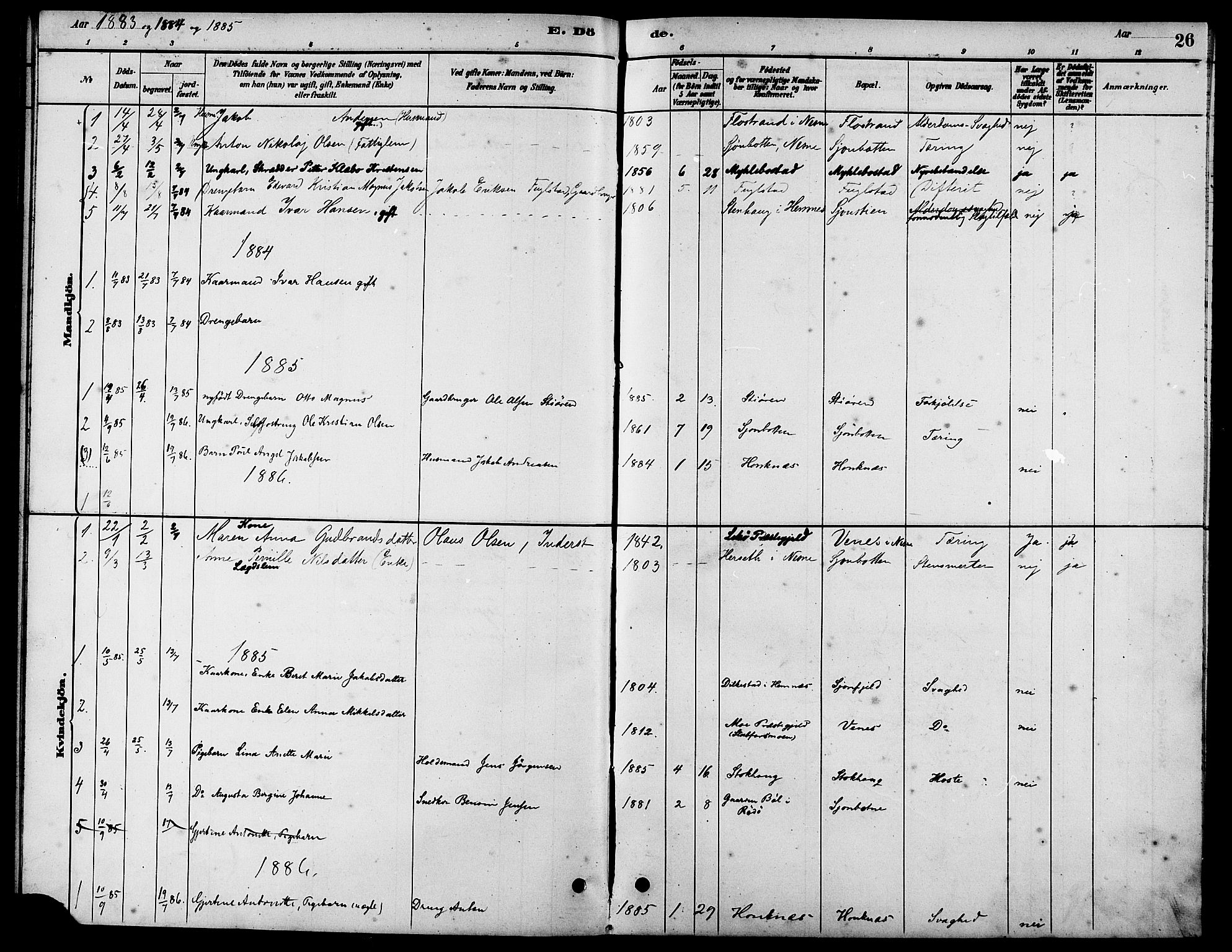 Ministerialprotokoller, klokkerbøker og fødselsregistre - Nordland, AV/SAT-A-1459/838/L0558: Parish register (copy) no. 838C05, 1880-1902, p. 26