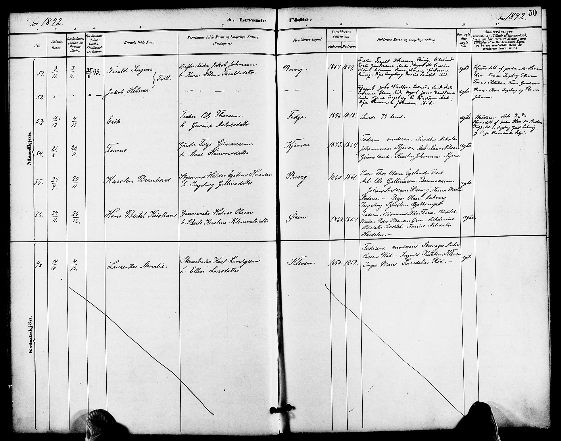 Søndeled sokneprestkontor, AV/SAK-1111-0038/F/Fa/L0005: Parish register (official) no. A 5, 1889-1899, p. 50