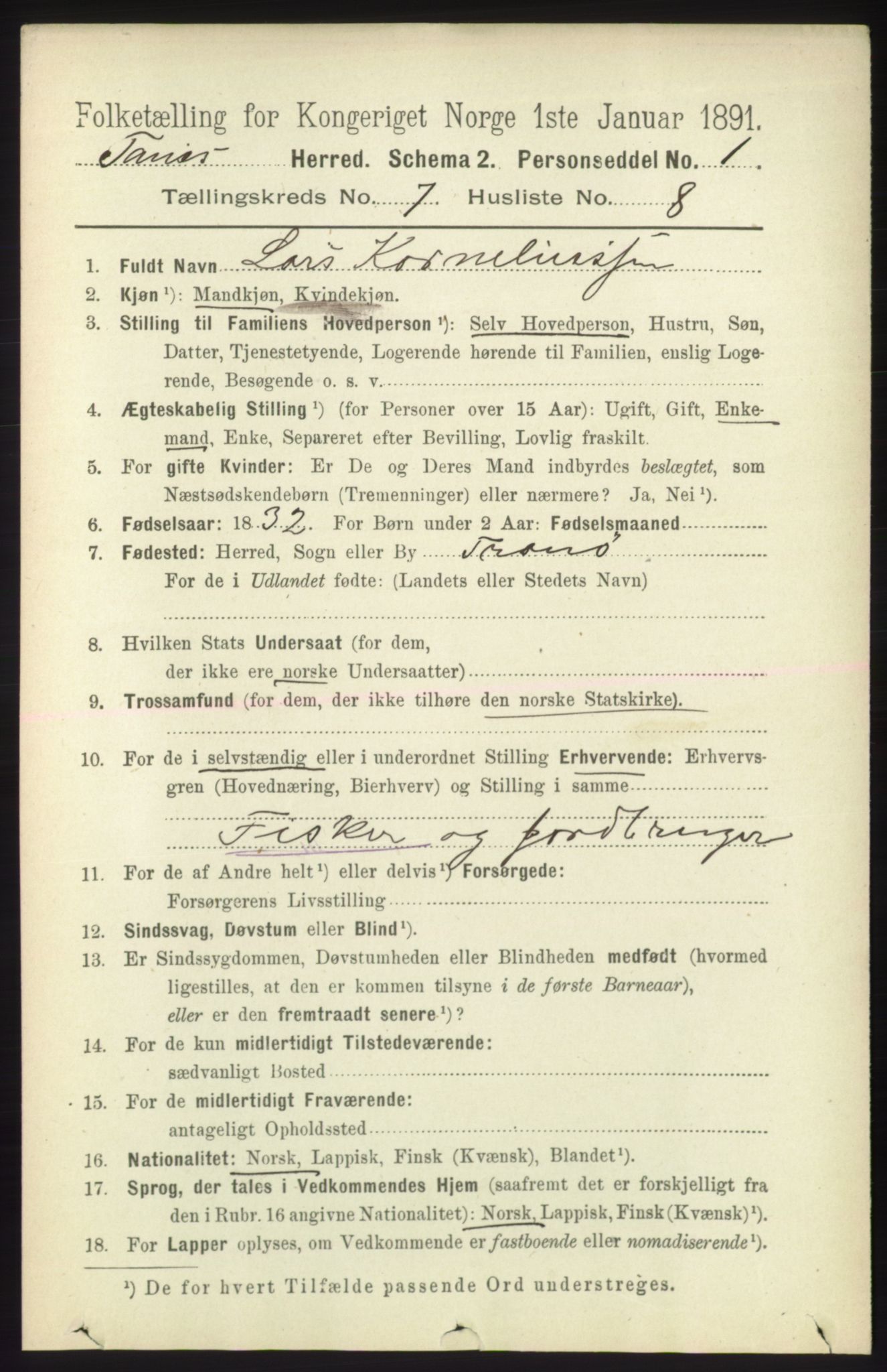 RA, 1891 census for 2025 Tana, 1891, p. 3128