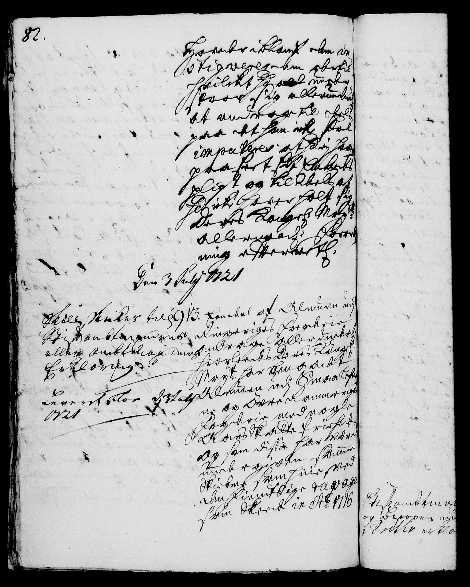 Rentekammeret, Kammerkanselliet, RA/EA-3111/G/Gh/Gha/L0004: Norsk ekstraktmemorialprotokoll, sak. 766-941 (merket RK 53.49), 1721, p. 82