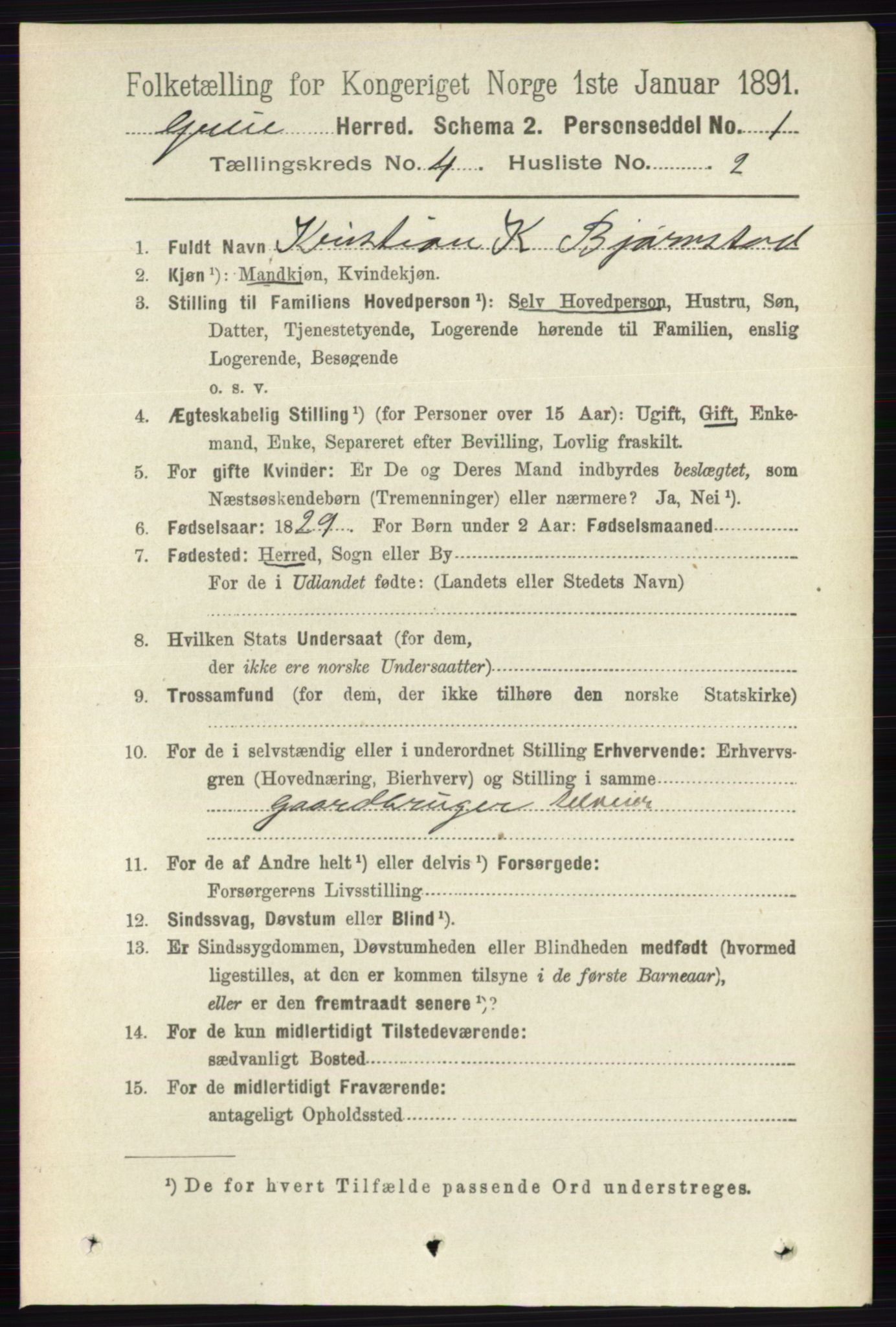 RA, 1891 census for 0423 Grue, 1891, p. 2109