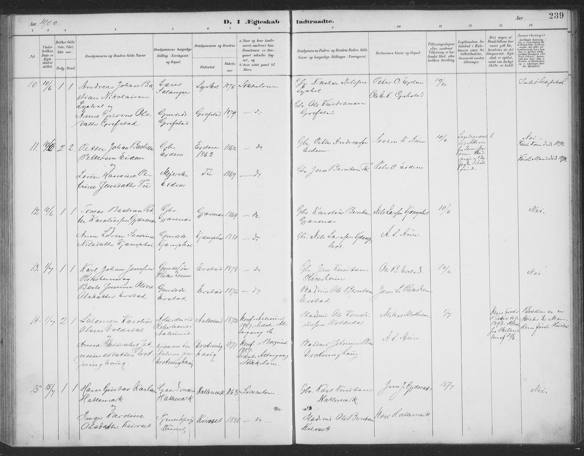 Ministerialprotokoller, klokkerbøker og fødselsregistre - Møre og Romsdal, AV/SAT-A-1454/523/L0335: Parish register (official) no. 523A02, 1891-1911, p. 239