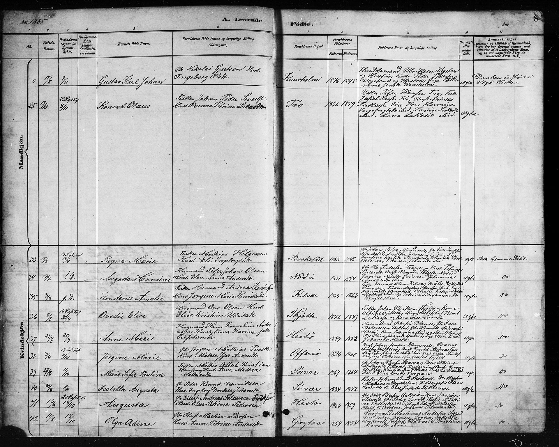 Ministerialprotokoller, klokkerbøker og fødselsregistre - Nordland, AV/SAT-A-1459/817/L0268: Parish register (copy) no. 817C03, 1884-1920, p. 8