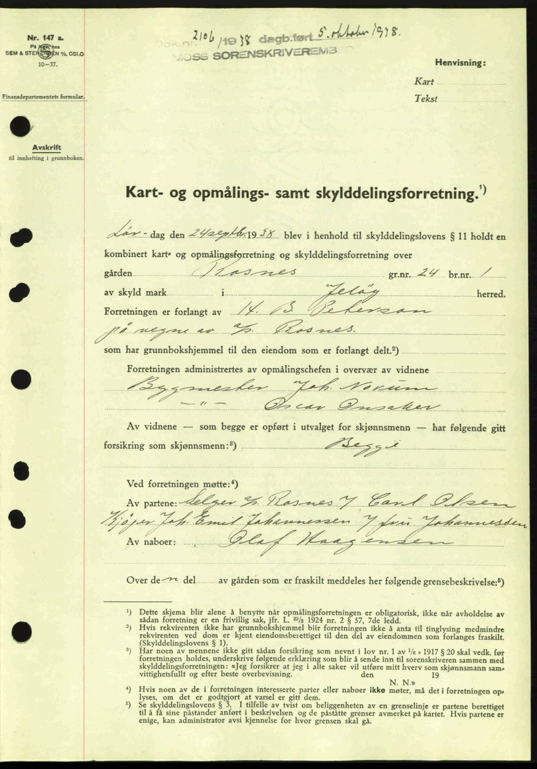 Moss sorenskriveri, SAO/A-10168: Mortgage book no. A5, 1938-1939, Diary no: : 2106/1938