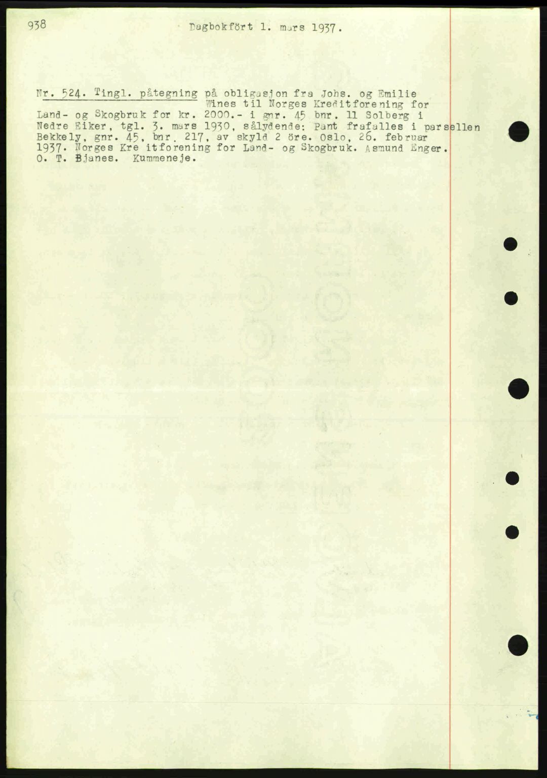 Eiker, Modum og Sigdal sorenskriveri, SAKO/A-123/G/Ga/Gab/L0034: Mortgage book no. A4, 1936-1937, Diary no: : 524/1937