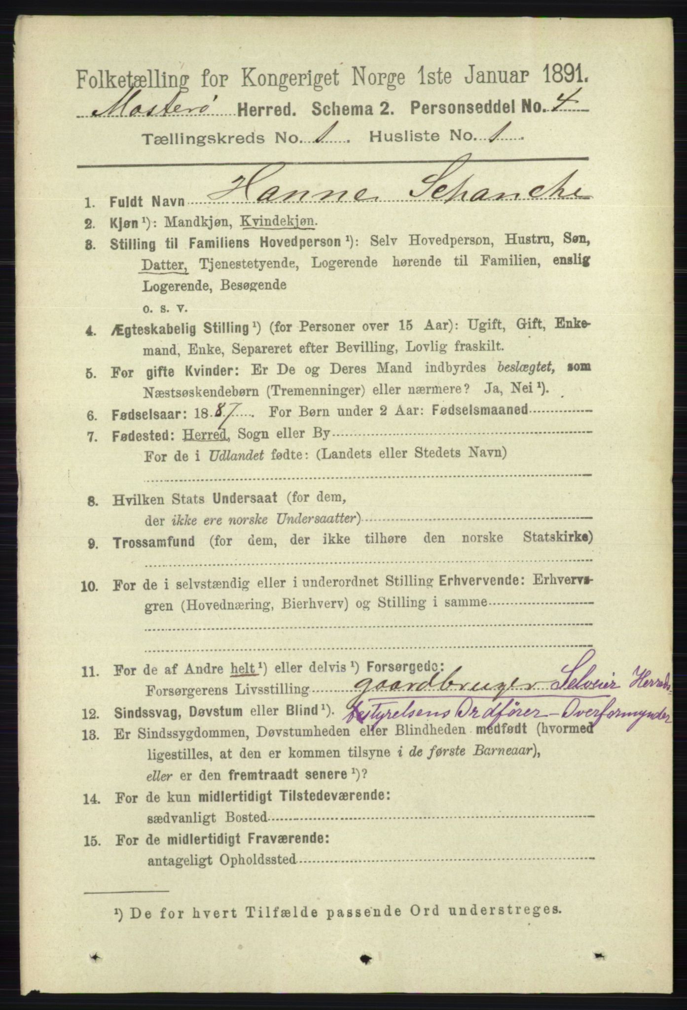 RA, 1891 census for 1143 Mosterøy, 1891, p. 104