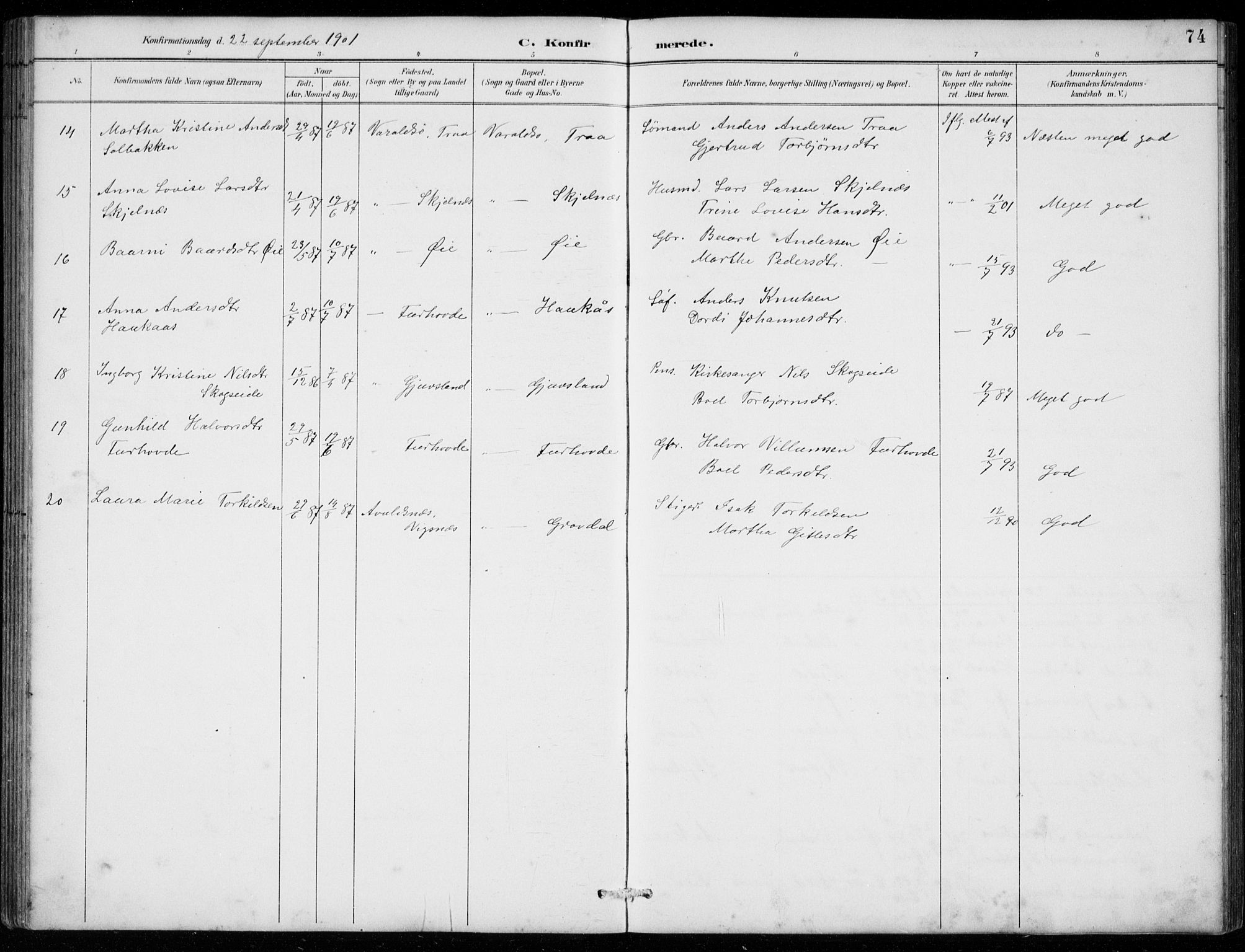 Strandebarm sokneprestembete, AV/SAB-A-78401/H/Hab: Parish register (copy) no. C  1, 1891-1913, p. 74