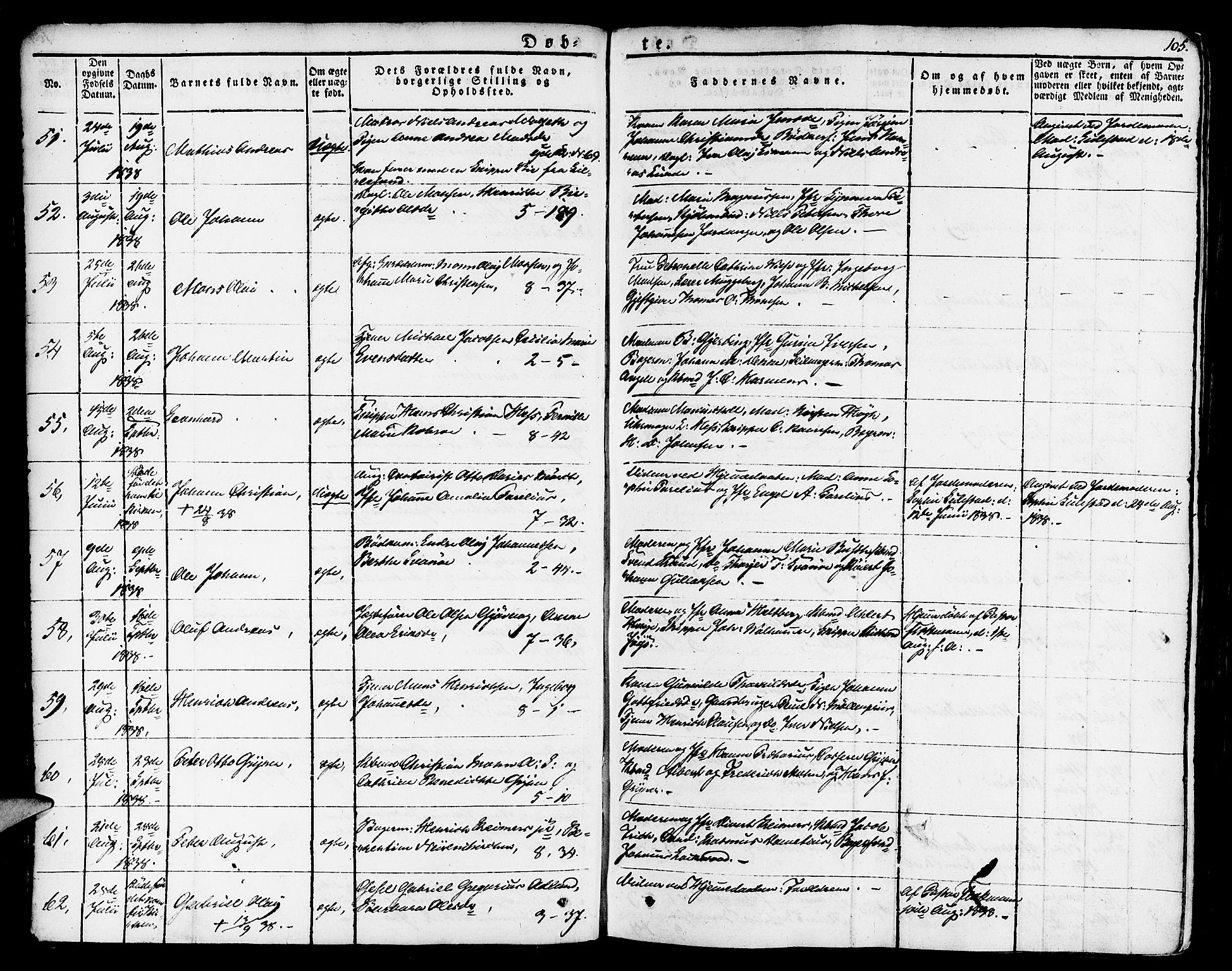 Nykirken Sokneprestembete, AV/SAB-A-77101/H/Haa/L0012: Parish register (official) no. A 12, 1821-1844, p. 105