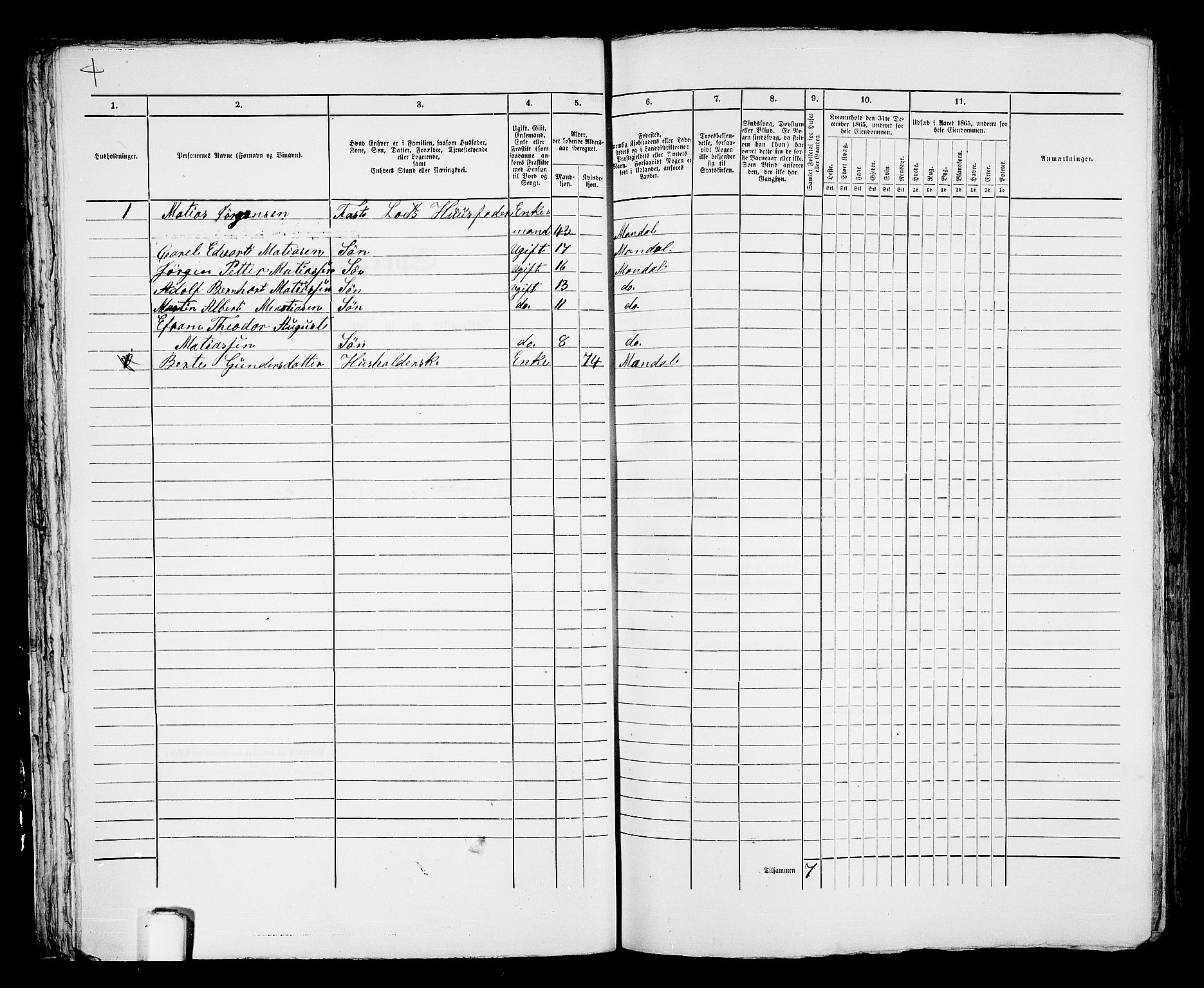 RA, 1865 census for Mandal/Mandal, 1865, p. 520