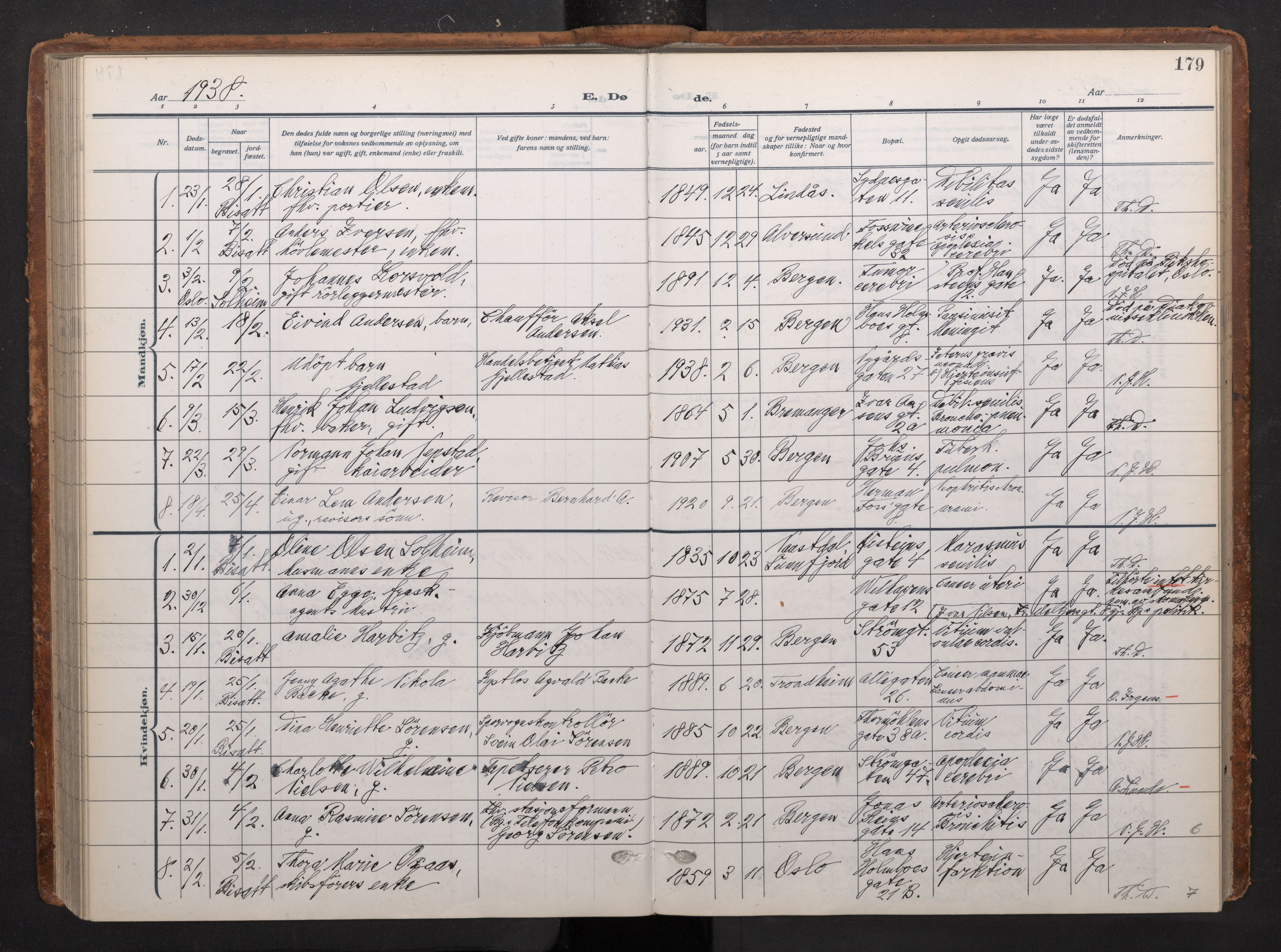 Johanneskirken sokneprestembete, AV/SAB-A-76001/H/Haa/L0020: Parish register (official) no. E 2, 1916-1951, p. 179