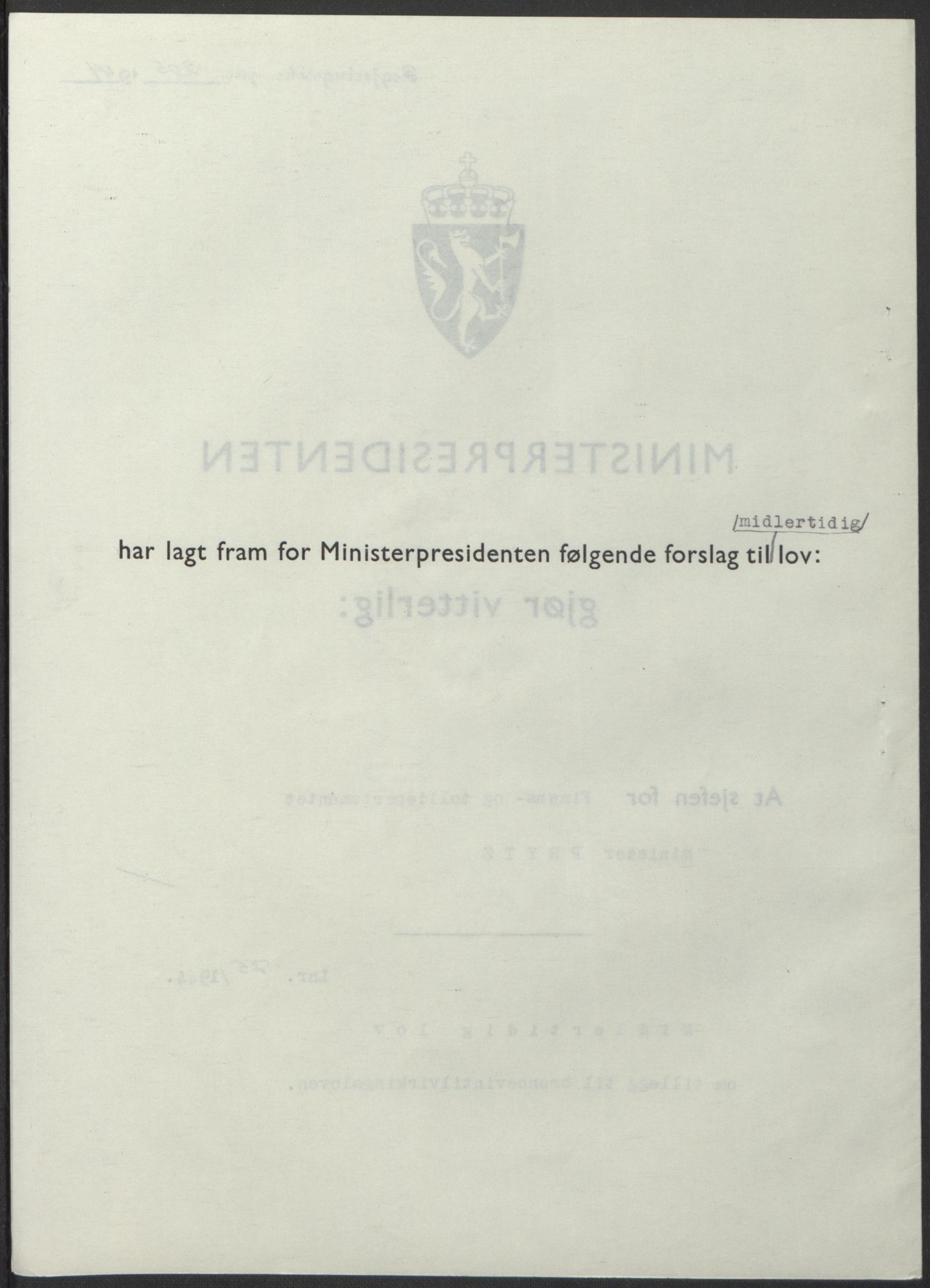 NS-administrasjonen 1940-1945 (Statsrådsekretariatet, de kommisariske statsråder mm), AV/RA-S-4279/D/Db/L0100: Lover, 1944, p. 355