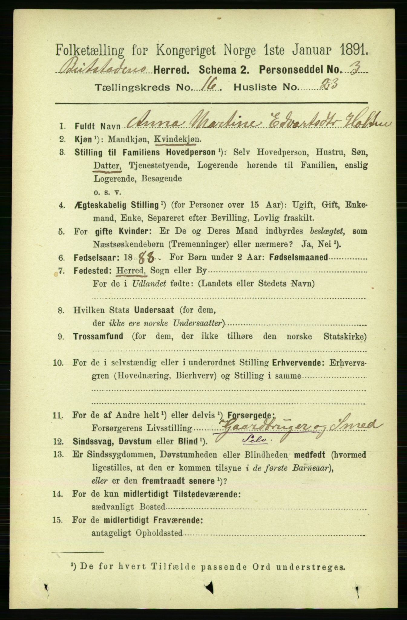 RA, 1891 census for 1727 Beitstad, 1891, p. 4317