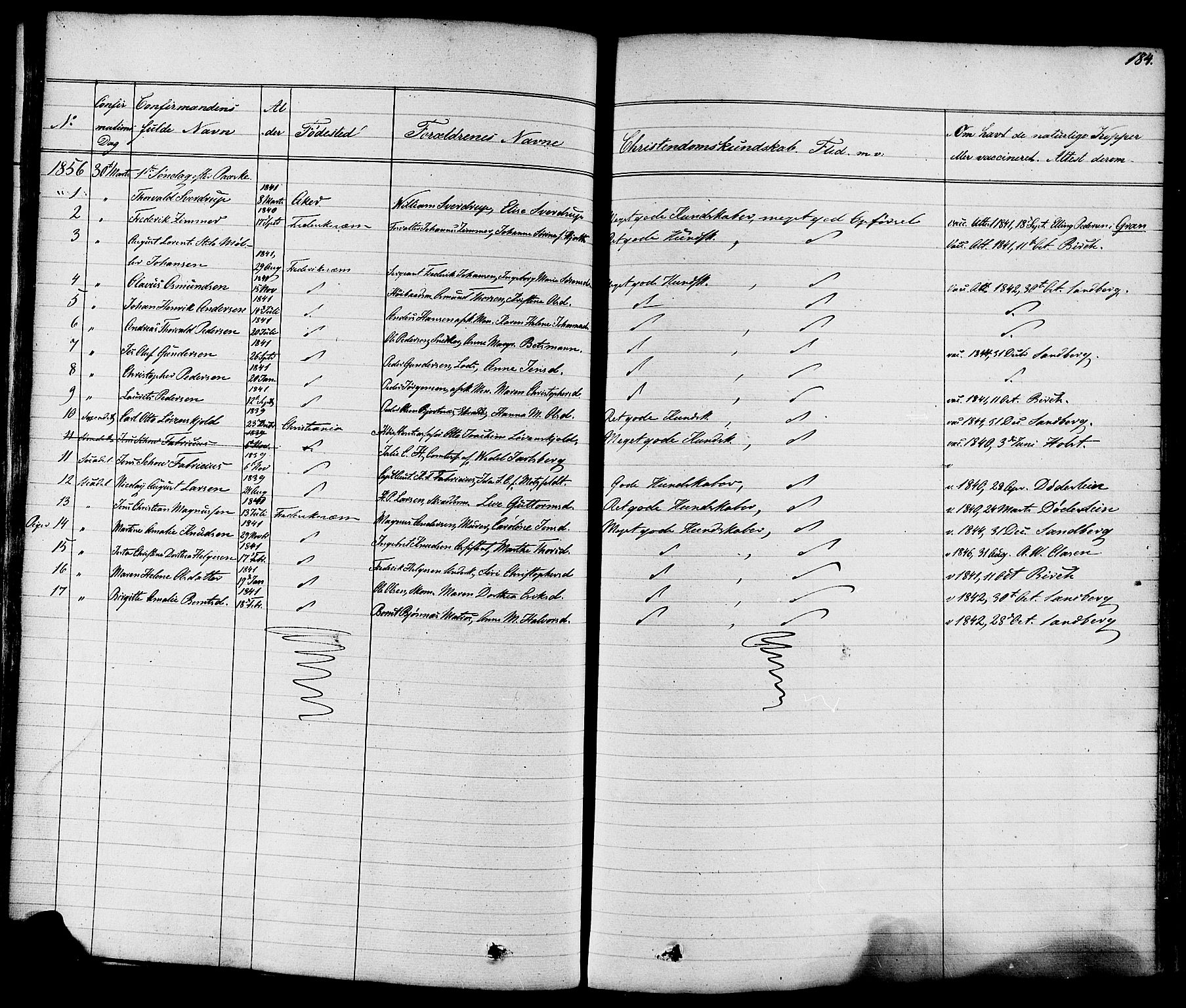 Stavern kirkebøker, AV/SAKO-A-318/F/Fa/L0007: Parish register (official) no. 7, 1840-1877, p. 184