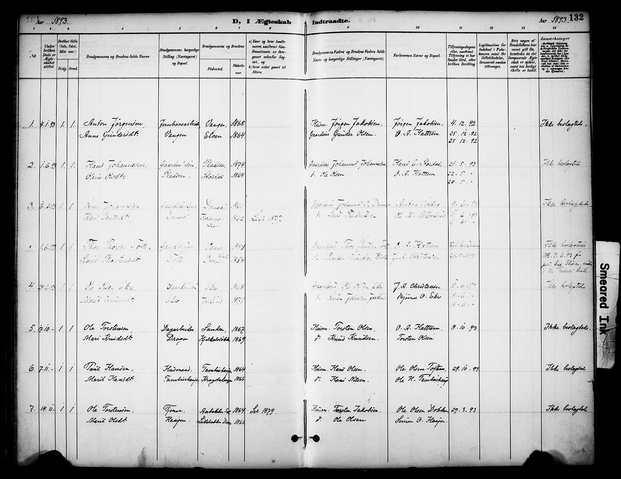 Dovre prestekontor, SAH/PREST-066/H/Ha/Haa/L0003: Parish register (official) no. 3, 1891-1901, p. 132