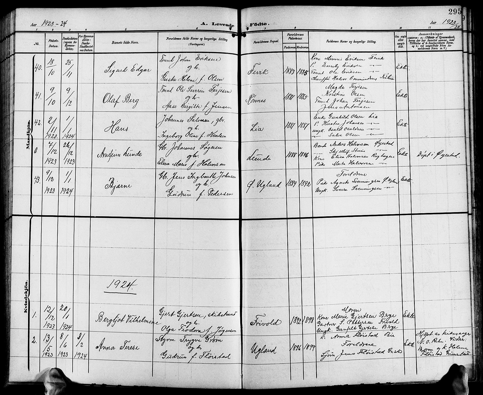 Fjære sokneprestkontor, AV/SAK-1111-0011/F/Fb/L0012: Parish register (copy) no. B 12, 1902-1925, p. 295