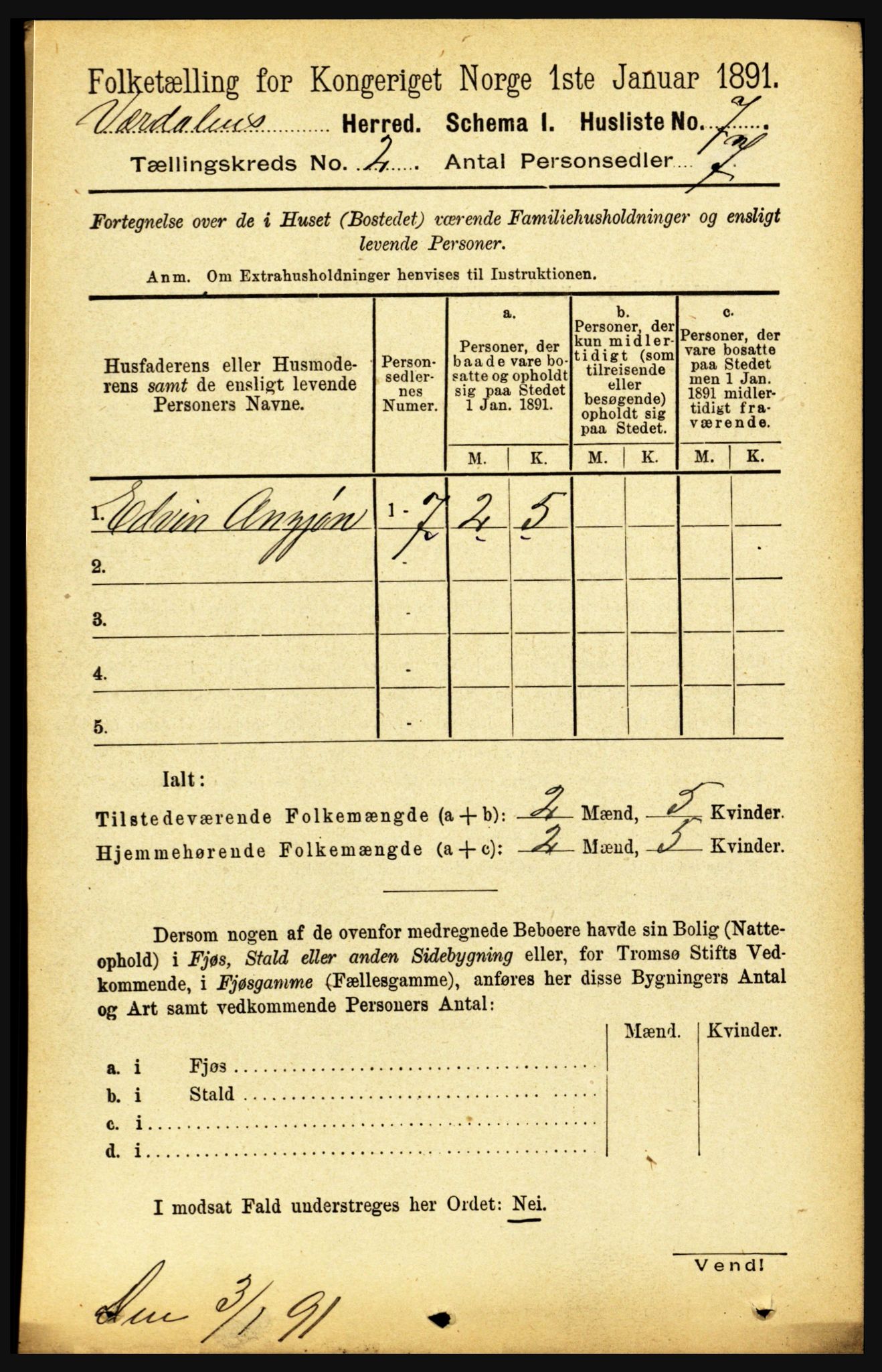 RA, 1891 census for 1721 Verdal, 1891, p. 620