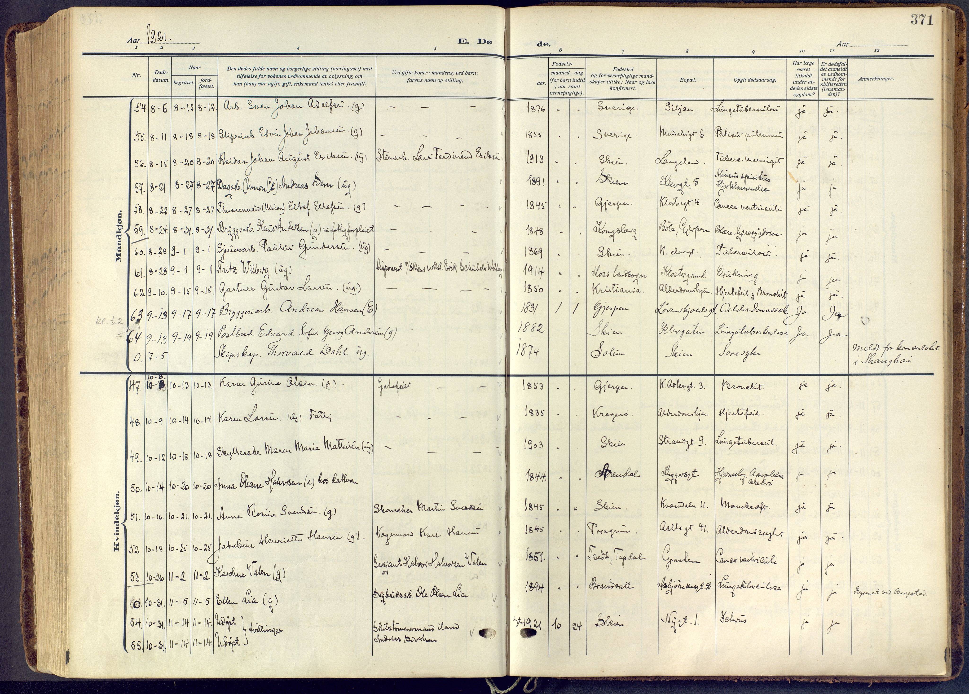 Skien kirkebøker, SAKO/A-302/F/Fa/L0013: Parish register (official) no. 13, 1915-1921, p. 371