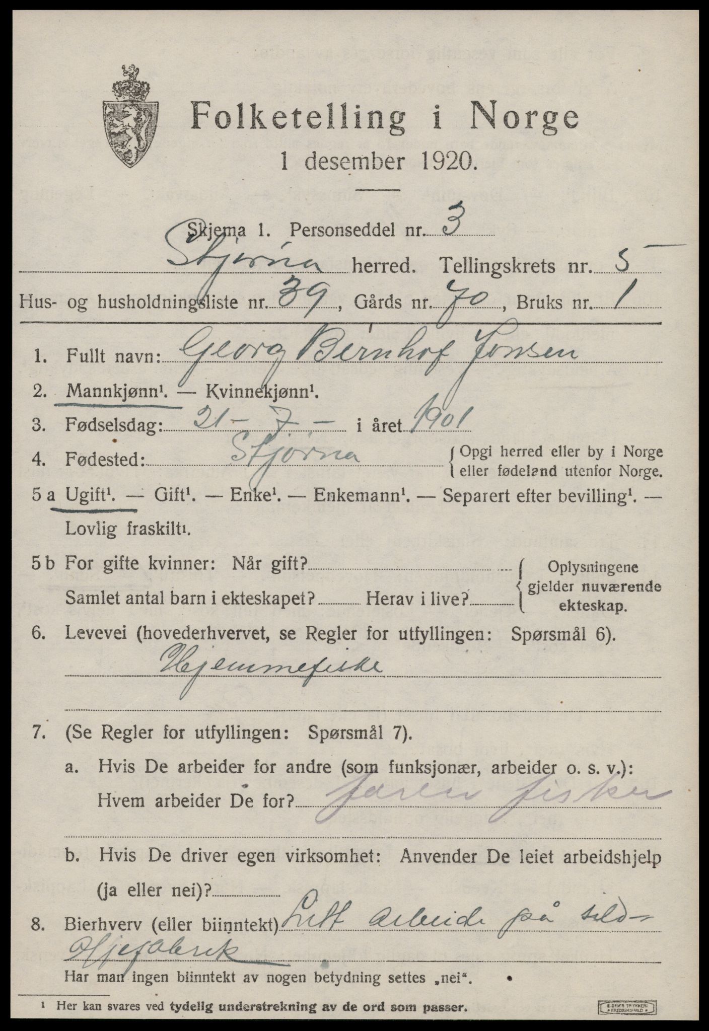 SAT, 1920 census for Stjørna, 1920, p. 4214