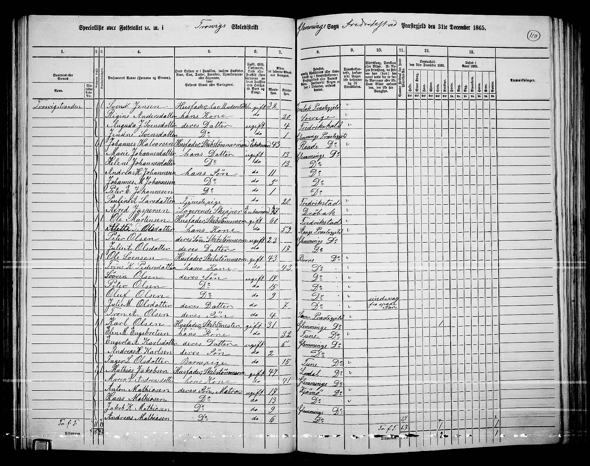 RA, 1865 census for Fredrikstad/Glemmen, 1865, p. 106