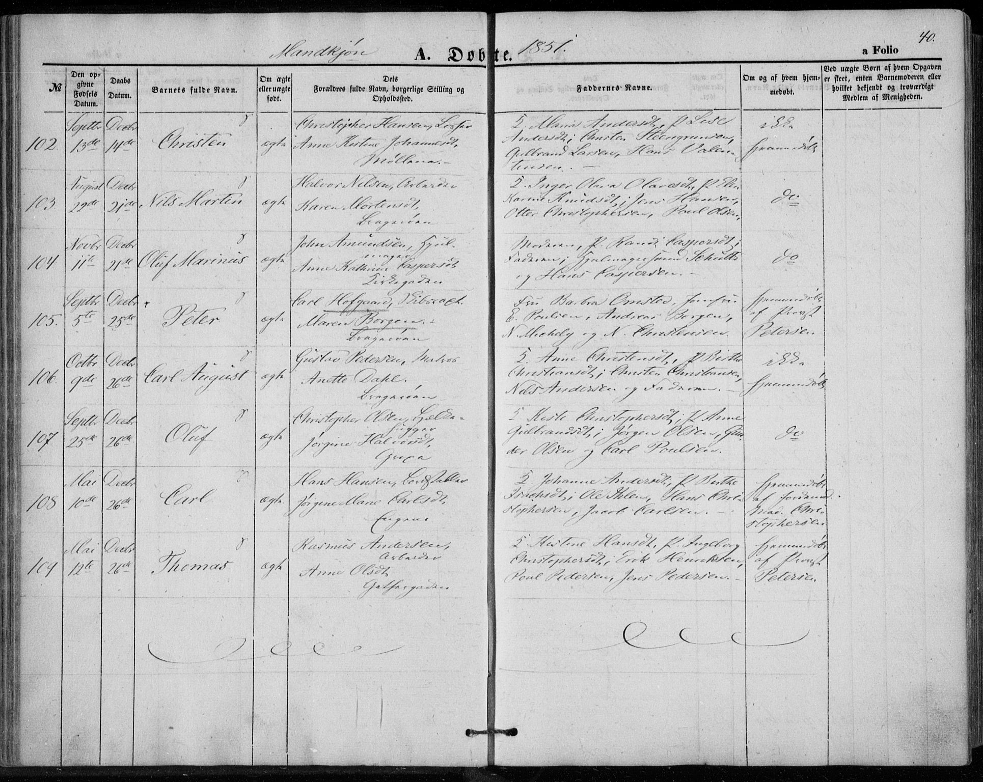 Bragernes kirkebøker, SAKO/A-6/F/Fb/L0002: Parish register (official) no. II 2, 1848-1859, p. 40