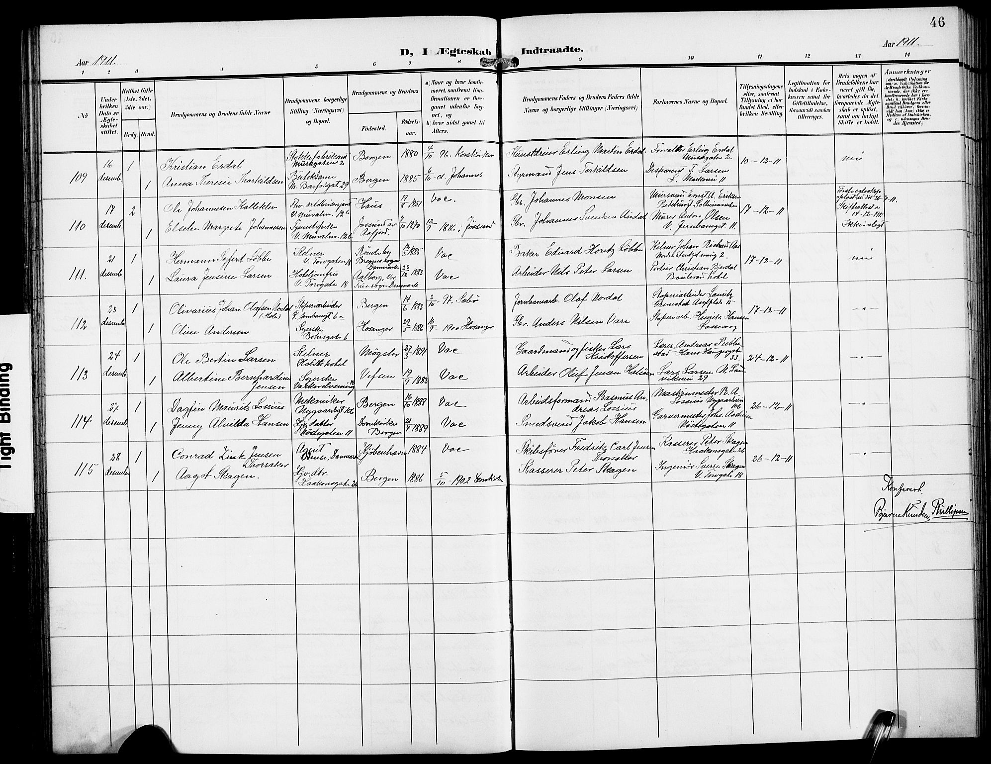 Domkirken sokneprestembete, AV/SAB-A-74801/H/Hab/L0033: Parish register (copy) no. D 5, 1907-1924, p. 46