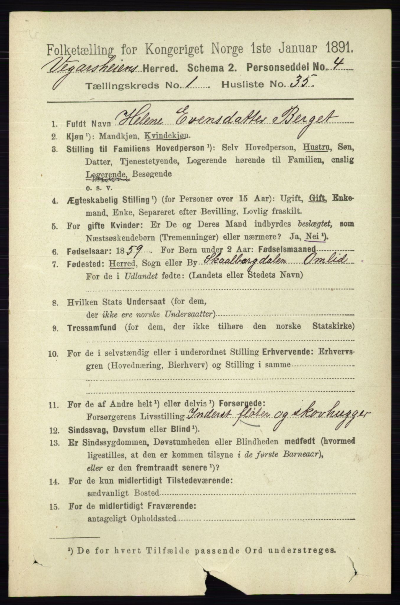 RA, 1891 census for 0912 Vegårshei, 1891, p. 319