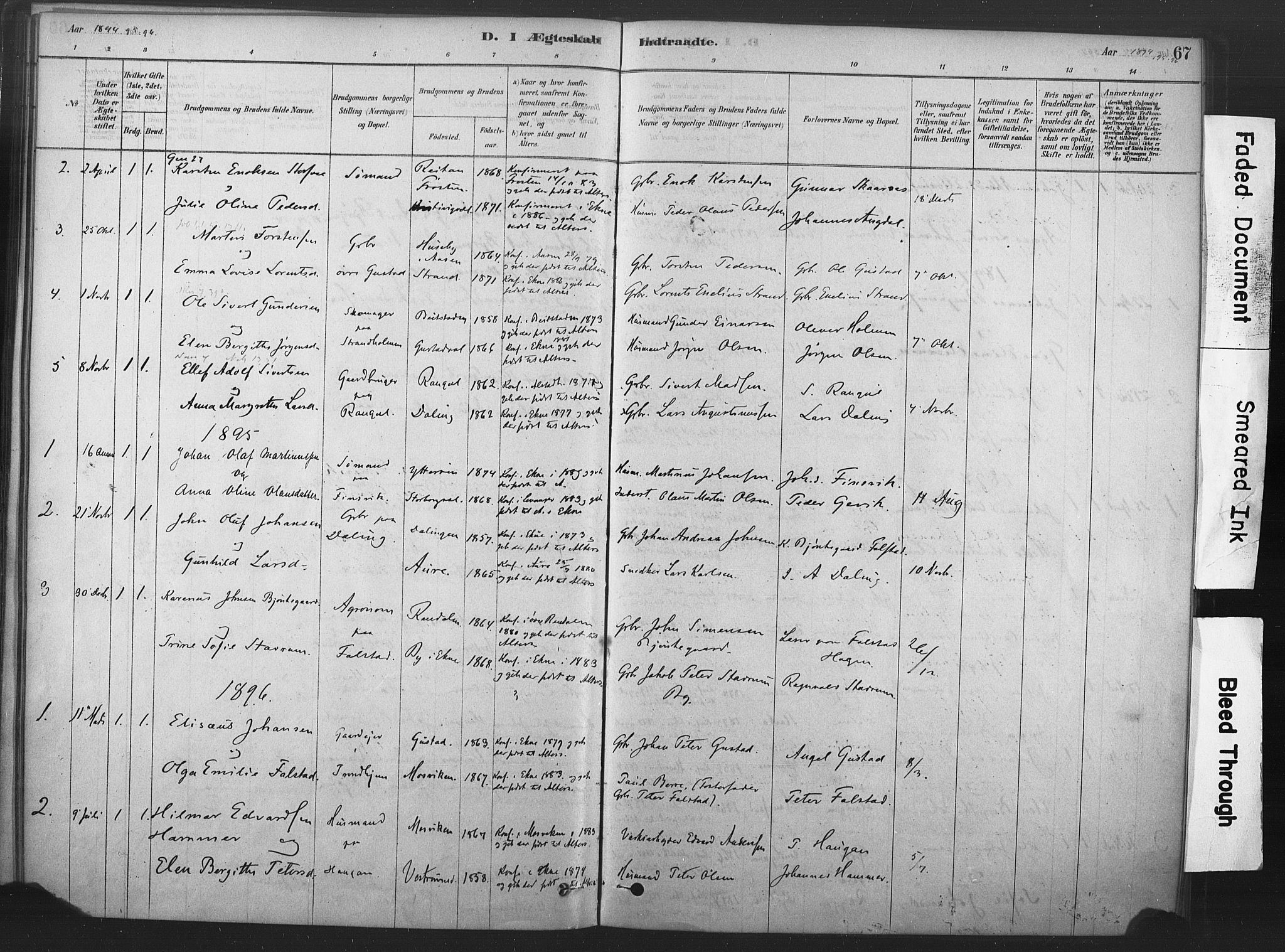 Ministerialprotokoller, klokkerbøker og fødselsregistre - Nord-Trøndelag, SAT/A-1458/719/L0178: Parish register (official) no. 719A01, 1878-1900, p. 67