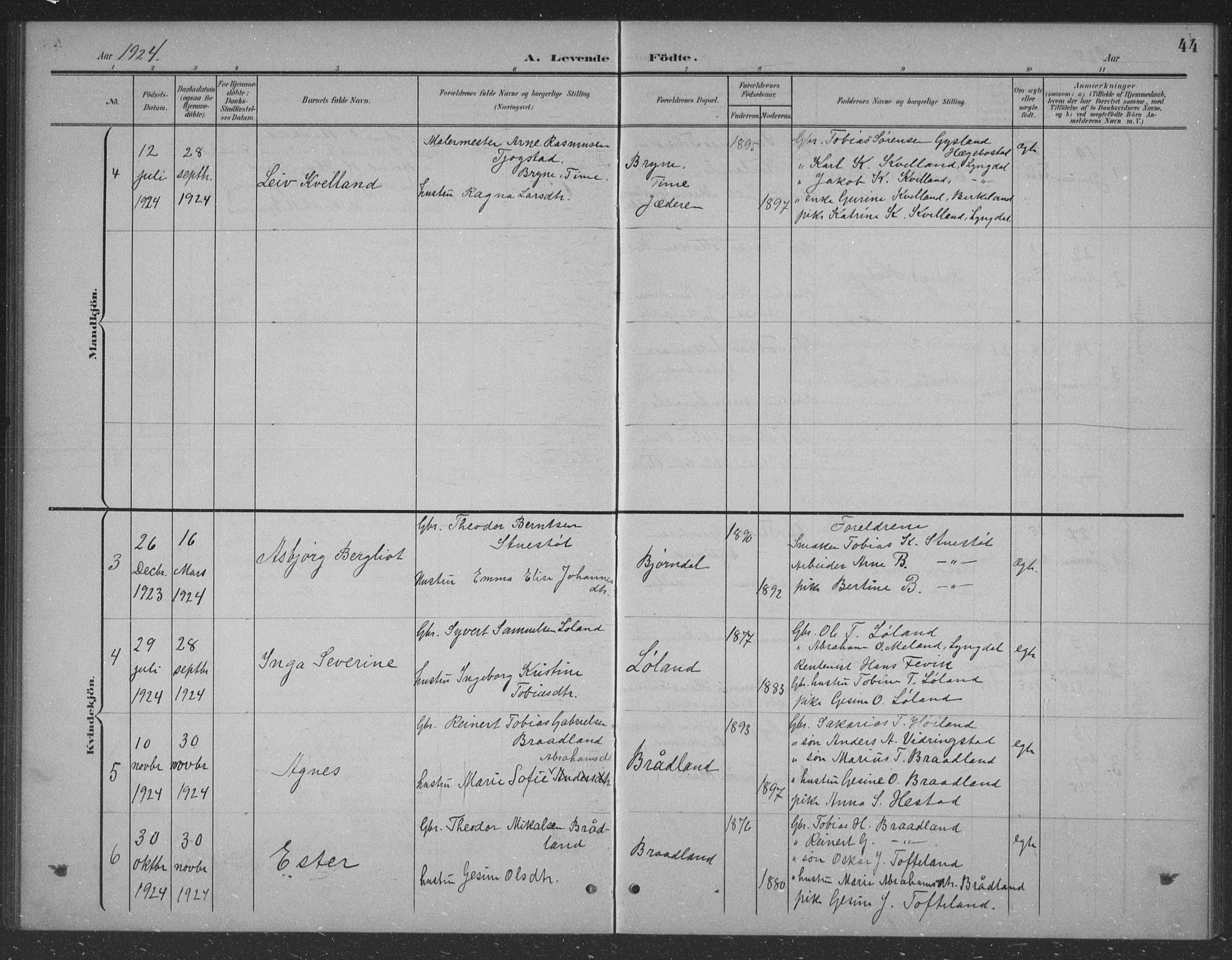 Lyngdal sokneprestkontor, SAK/1111-0029/F/Fb/Fbb/L0002: Parish register (copy) no. B 2, 1901-1934, p. 44