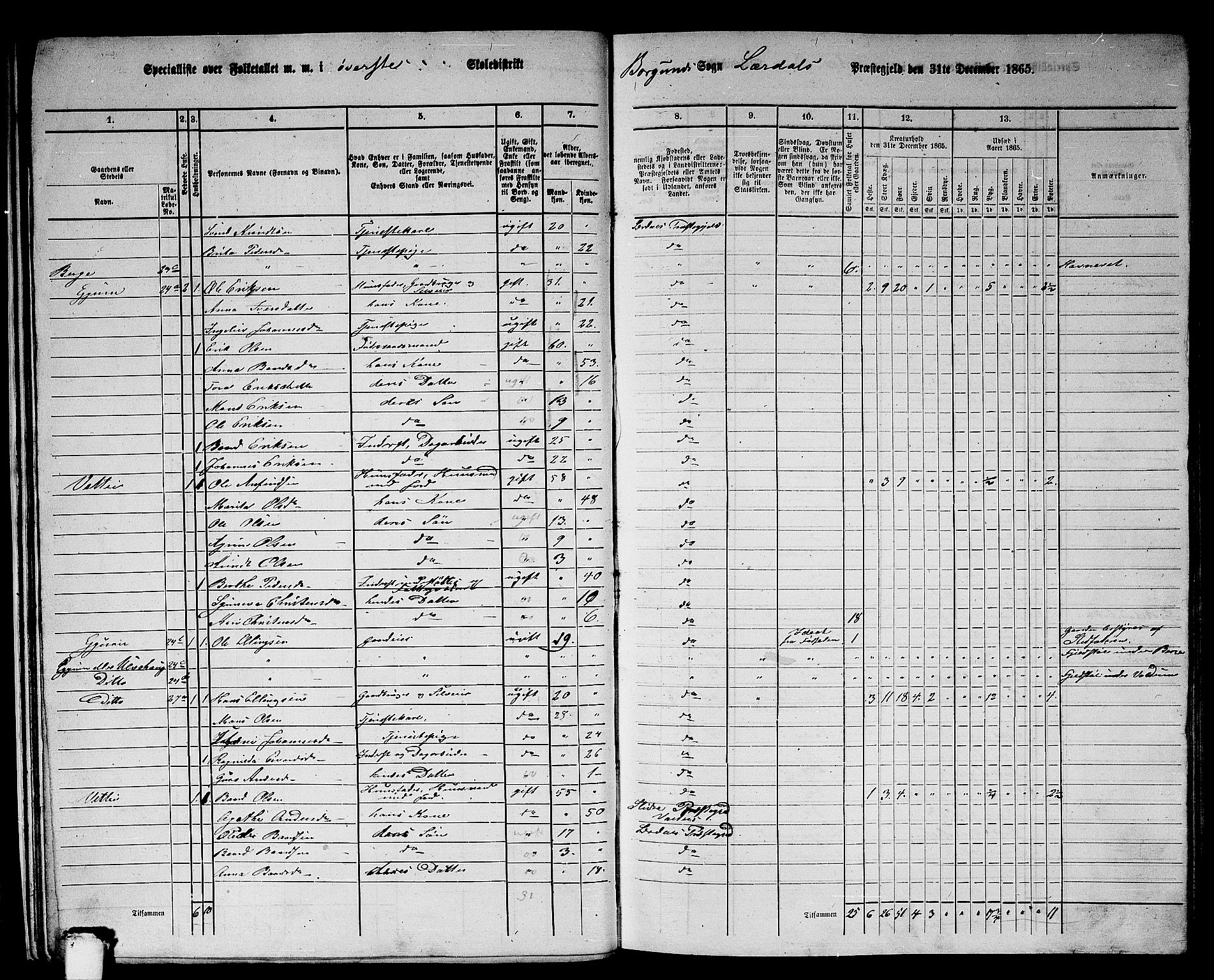 RA, 1865 census for Lærdal, 1865, p. 14