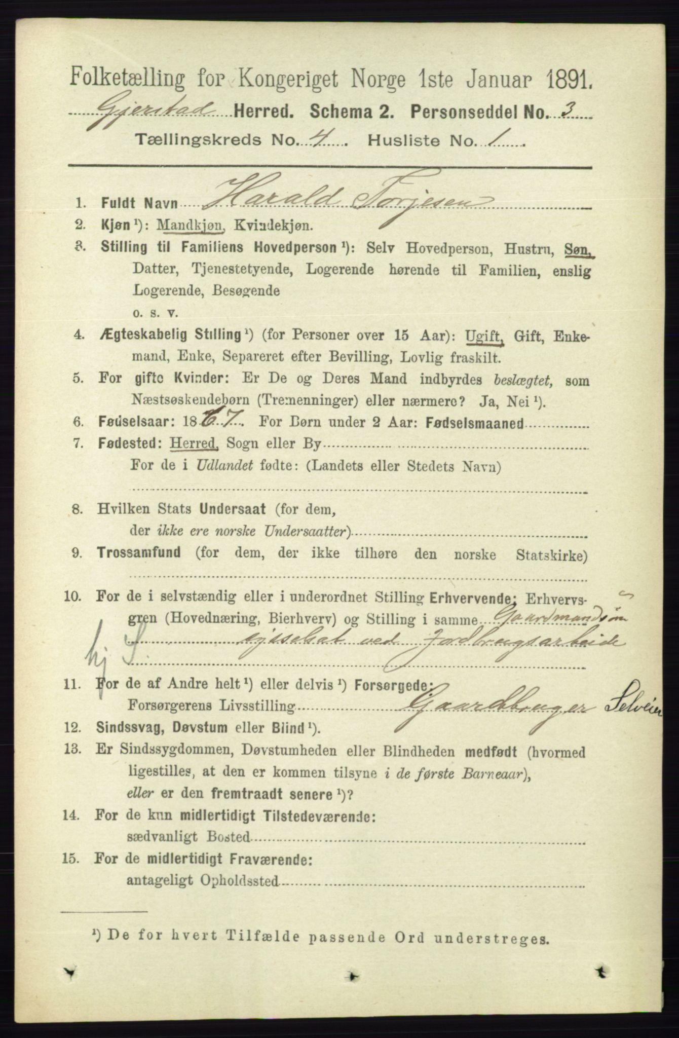 RA, 1891 census for 0911 Gjerstad, 1891, p. 1509