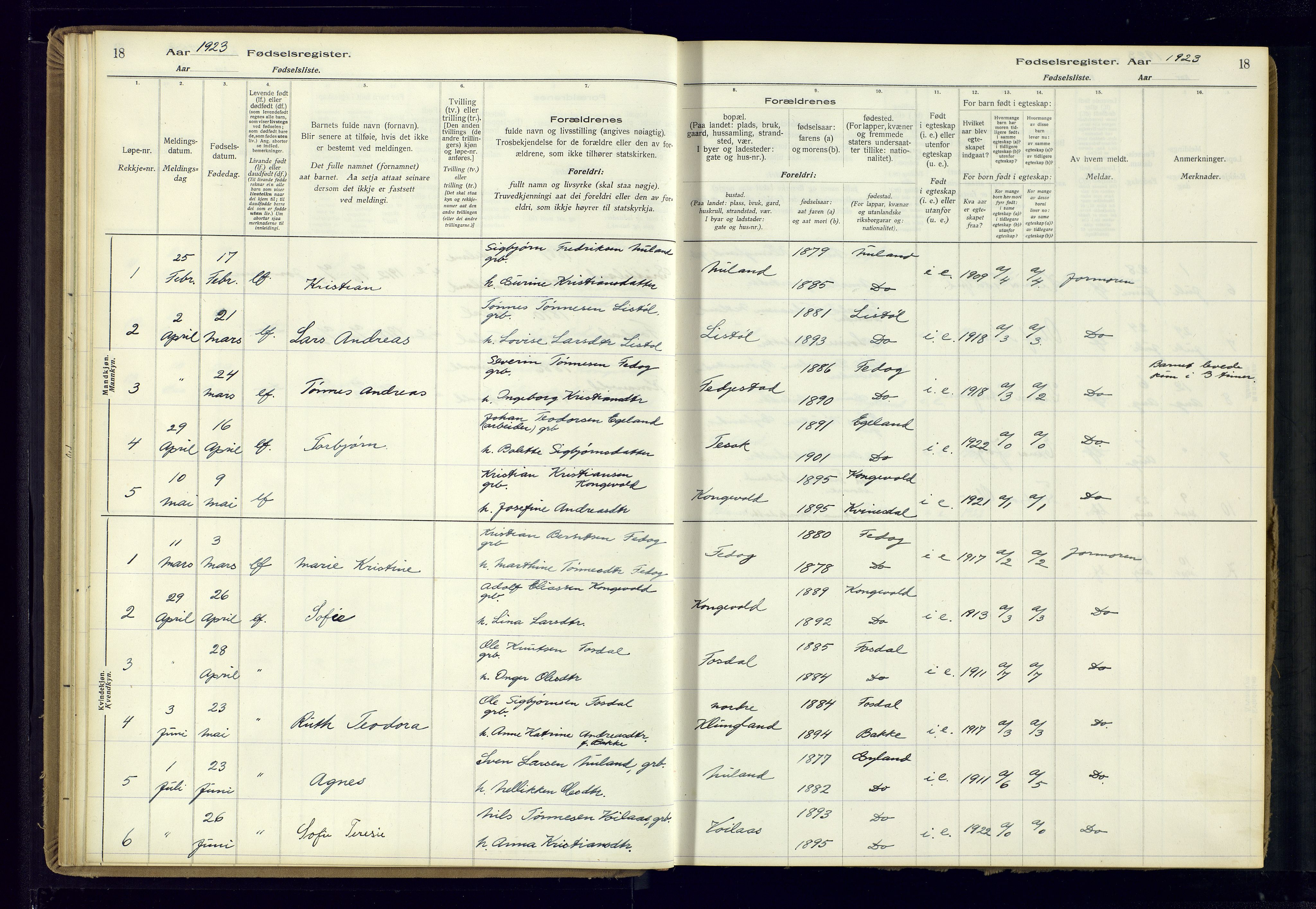 Bakke sokneprestkontor, SAK/1111-0002/J/Ja/L0002: Birth register no. A-VI-19, 1916-1982, p. 18
