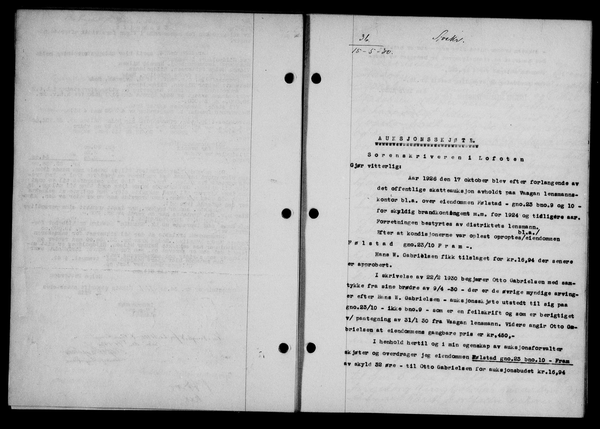 Lofoten sorenskriveri, SAT/A-0017/1/2/2C/L0021b: Mortgage book no. 21b, 1930-1930, Deed date: 15.05.1930