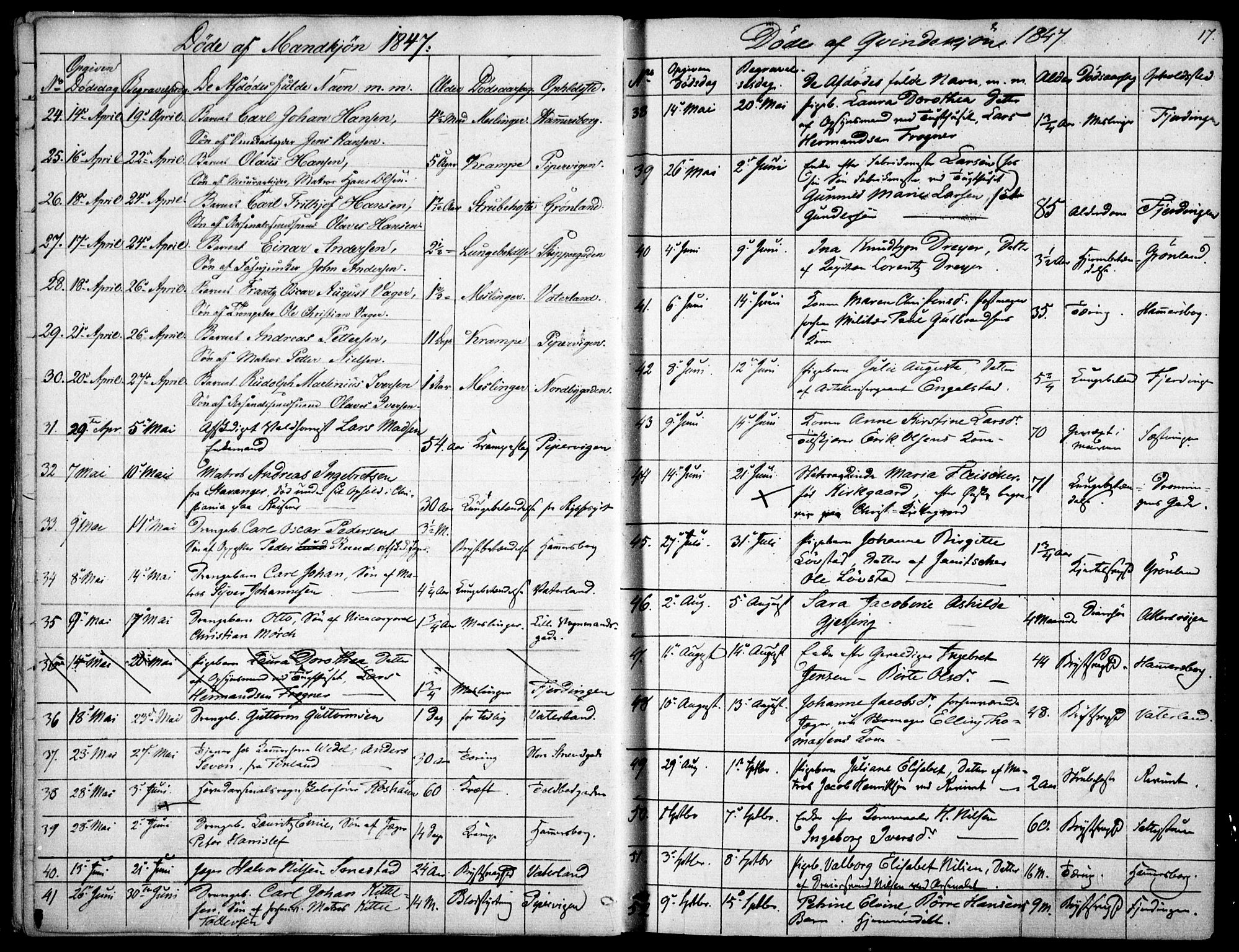 Garnisonsmenigheten Kirkebøker, SAO/A-10846/F/Fa/L0009: Parish register (official) no. 9, 1842-1859, p. 17