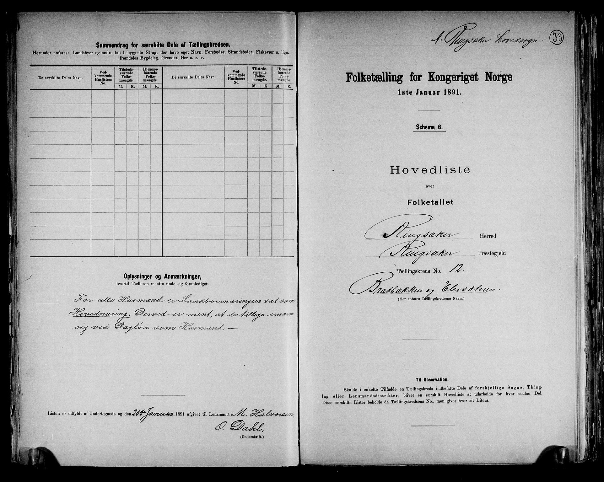 RA, 1891 census for 0412 Ringsaker, 1891, p. 33