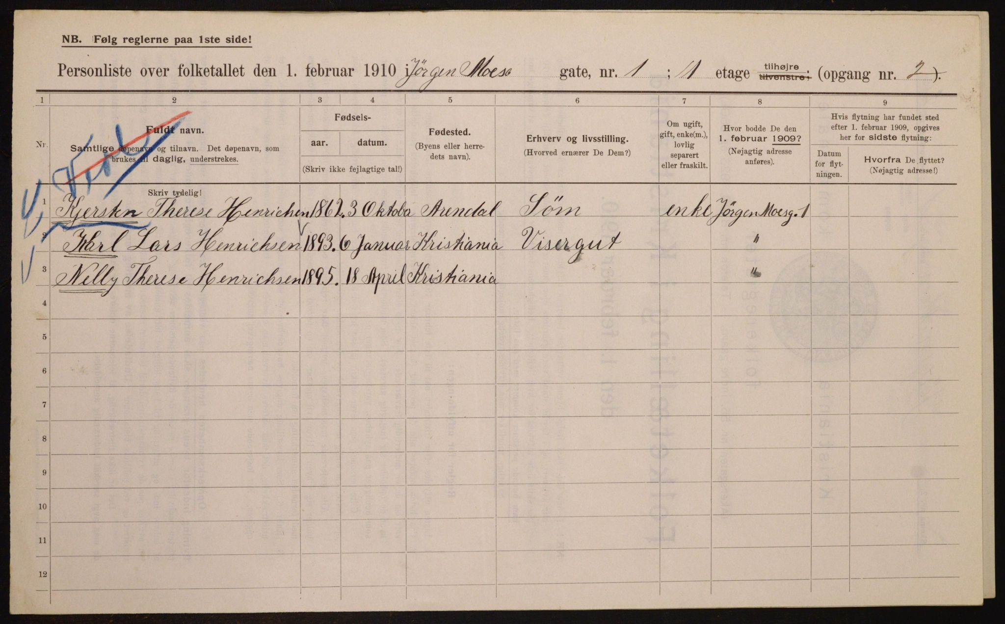 OBA, Municipal Census 1910 for Kristiania, 1910, p. 46321