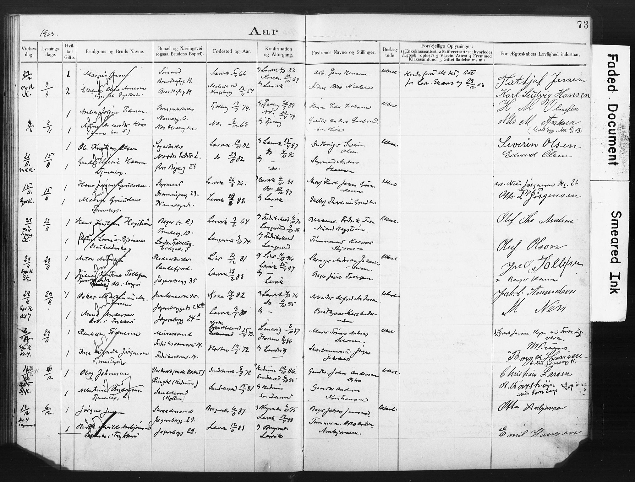 Larvik kirkebøker, AV/SAKO-A-352/H/Ha/L0002: Banns register no. 2, 1892-1907, p. 73