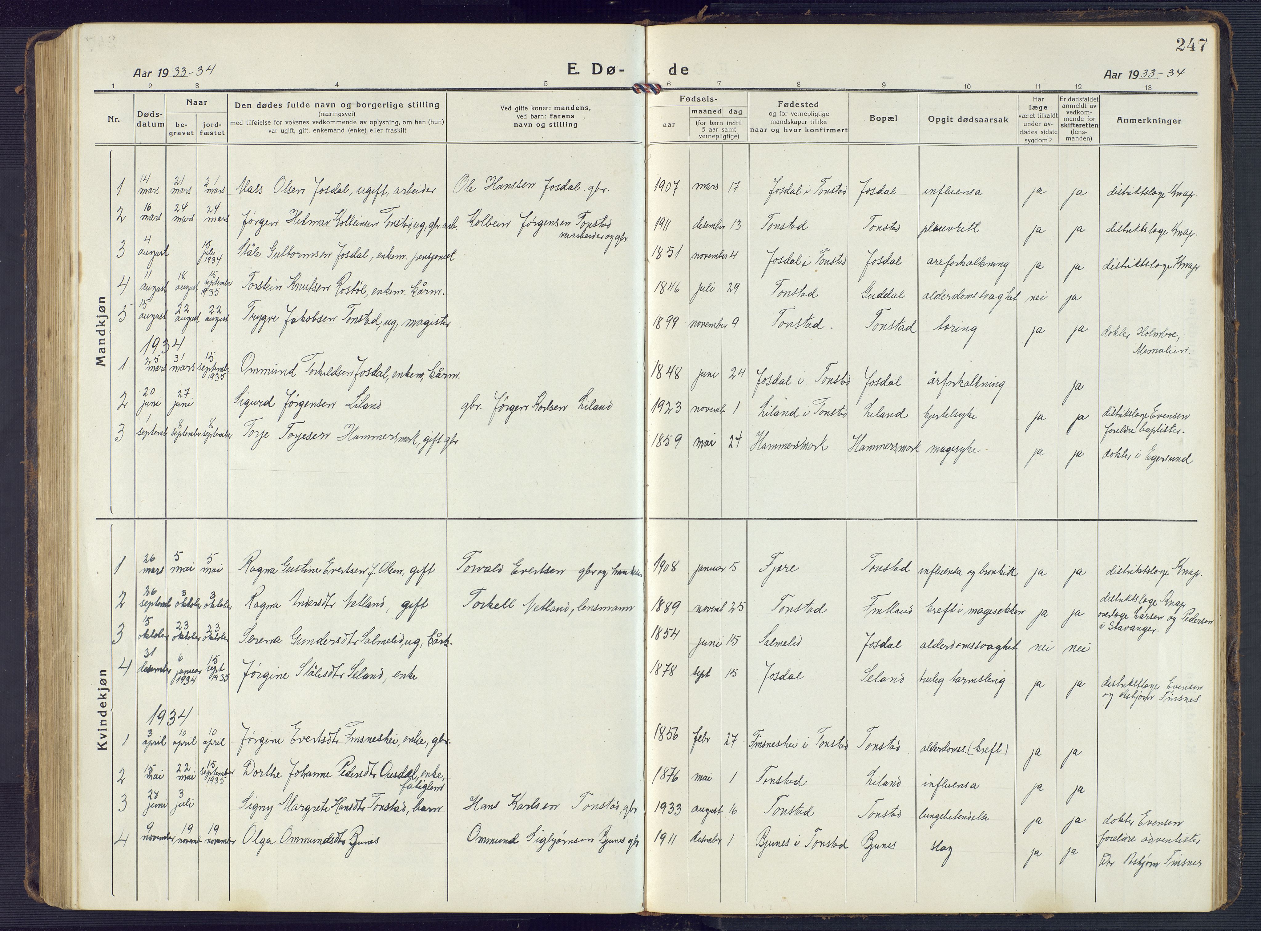 Sirdal sokneprestkontor, SAK/1111-0036/F/Fb/Fbb/L0005: Parish register (copy) no. B 5, 1916-1960, p. 247