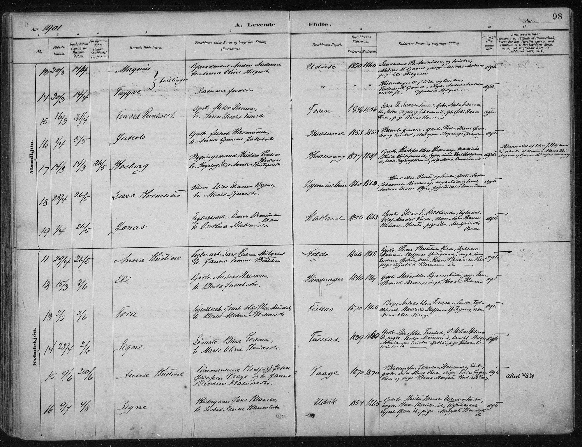 Avaldsnes sokneprestkontor, AV/SAST-A -101851/H/Ha/Haa/L0017: Parish register (official) no. A 17, 1889-1920, p. 98