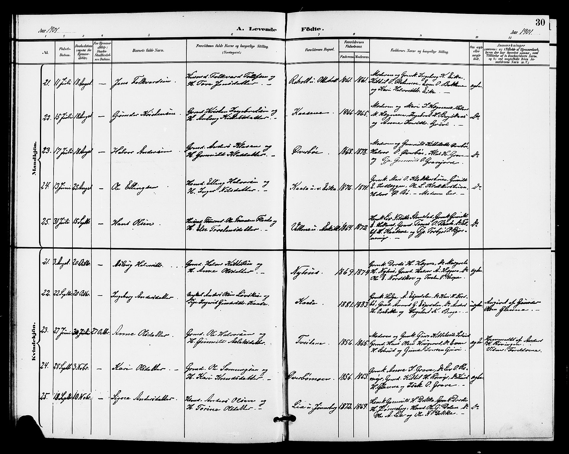 Bø kirkebøker, AV/SAKO-A-257/G/Ga/L0006: Parish register (copy) no. 6, 1898-1909, p. 30