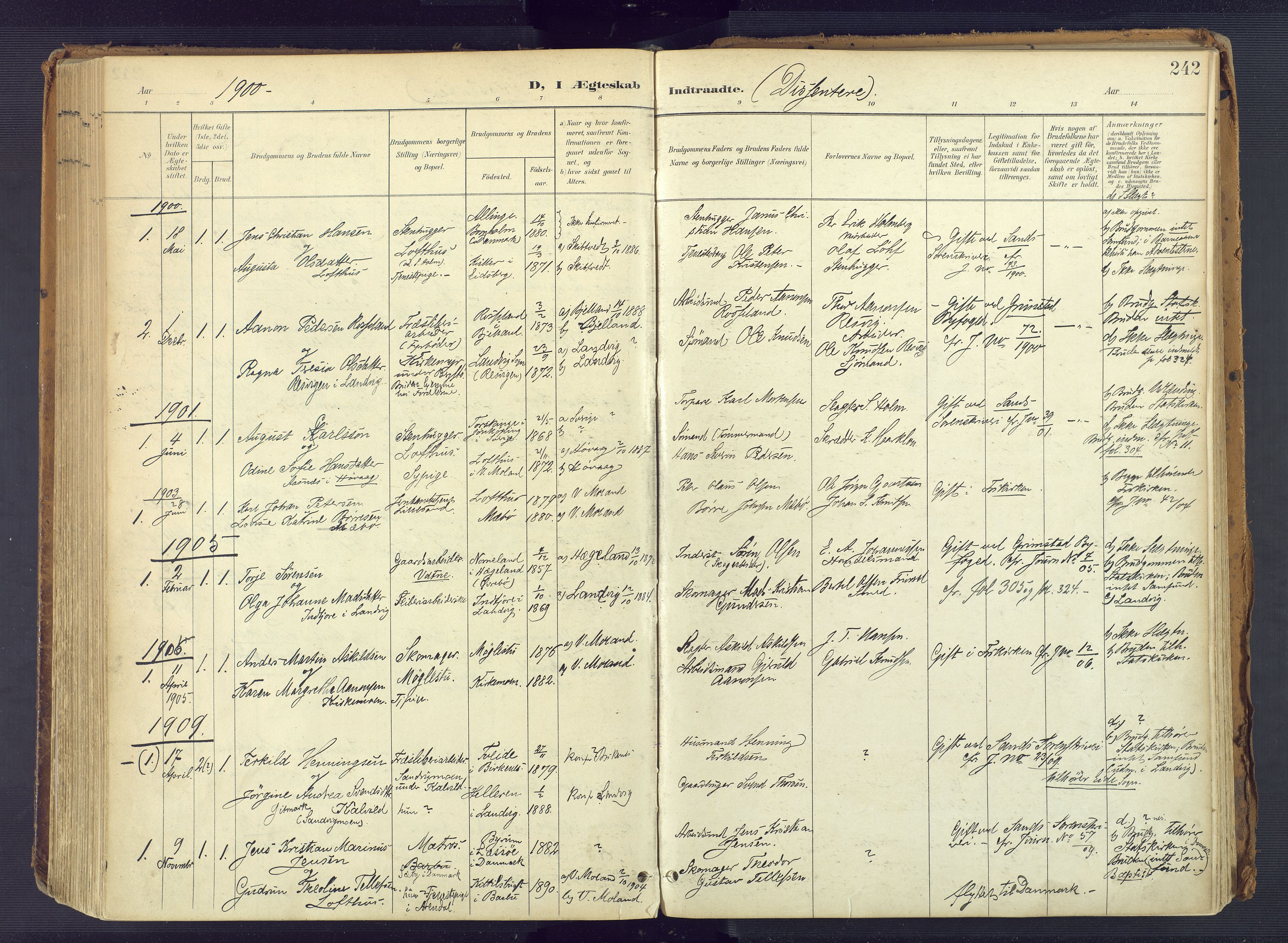 Vestre Moland sokneprestkontor, SAK/1111-0046/F/Fa/Fab/L0010: Parish register (official) no. A 10, 1900-1926, p. 242