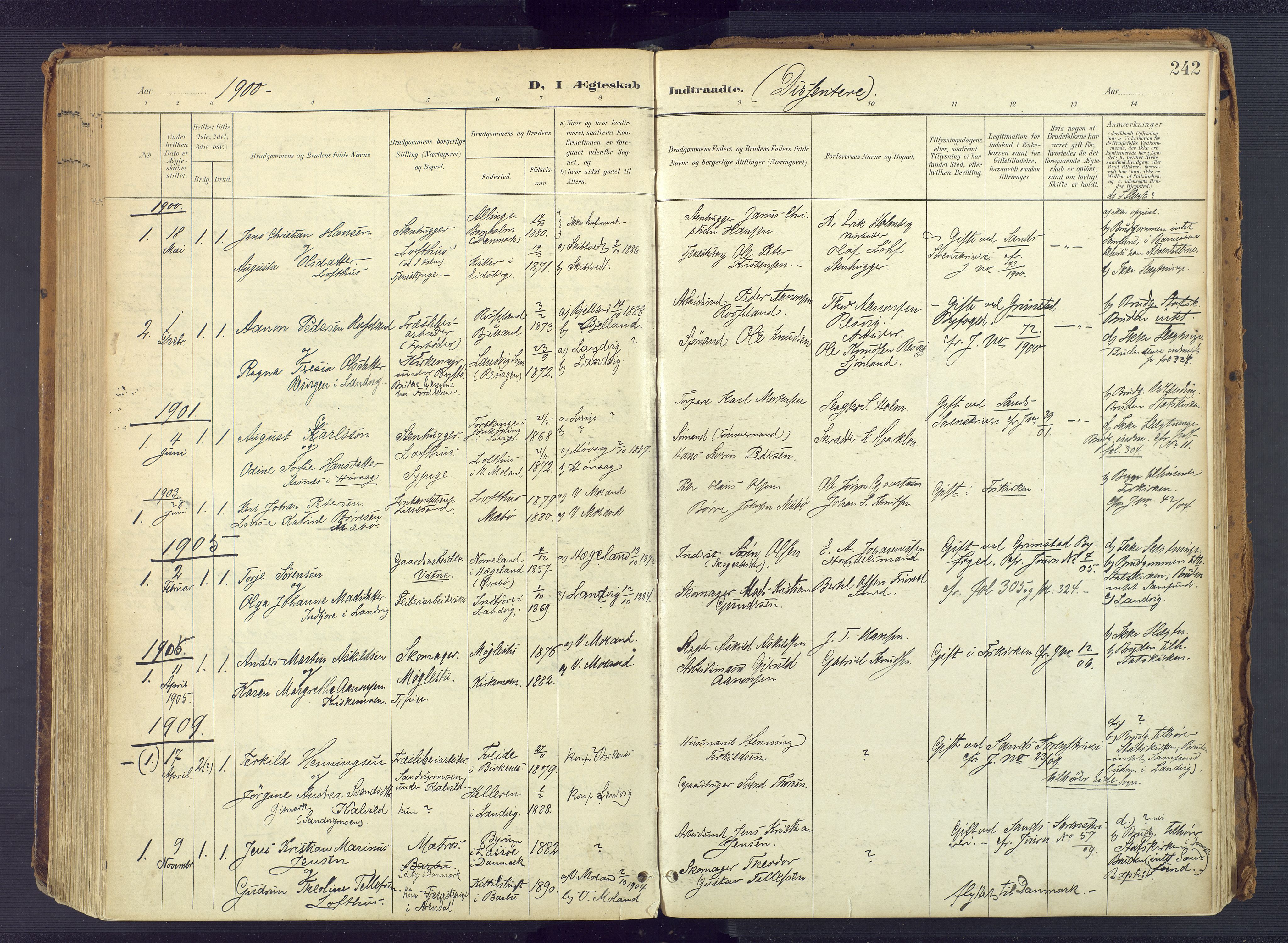 Vestre Moland sokneprestkontor, AV/SAK-1111-0046/F/Fa/Fab/L0010: Parish register (official) no. A 10, 1900-1926, p. 242