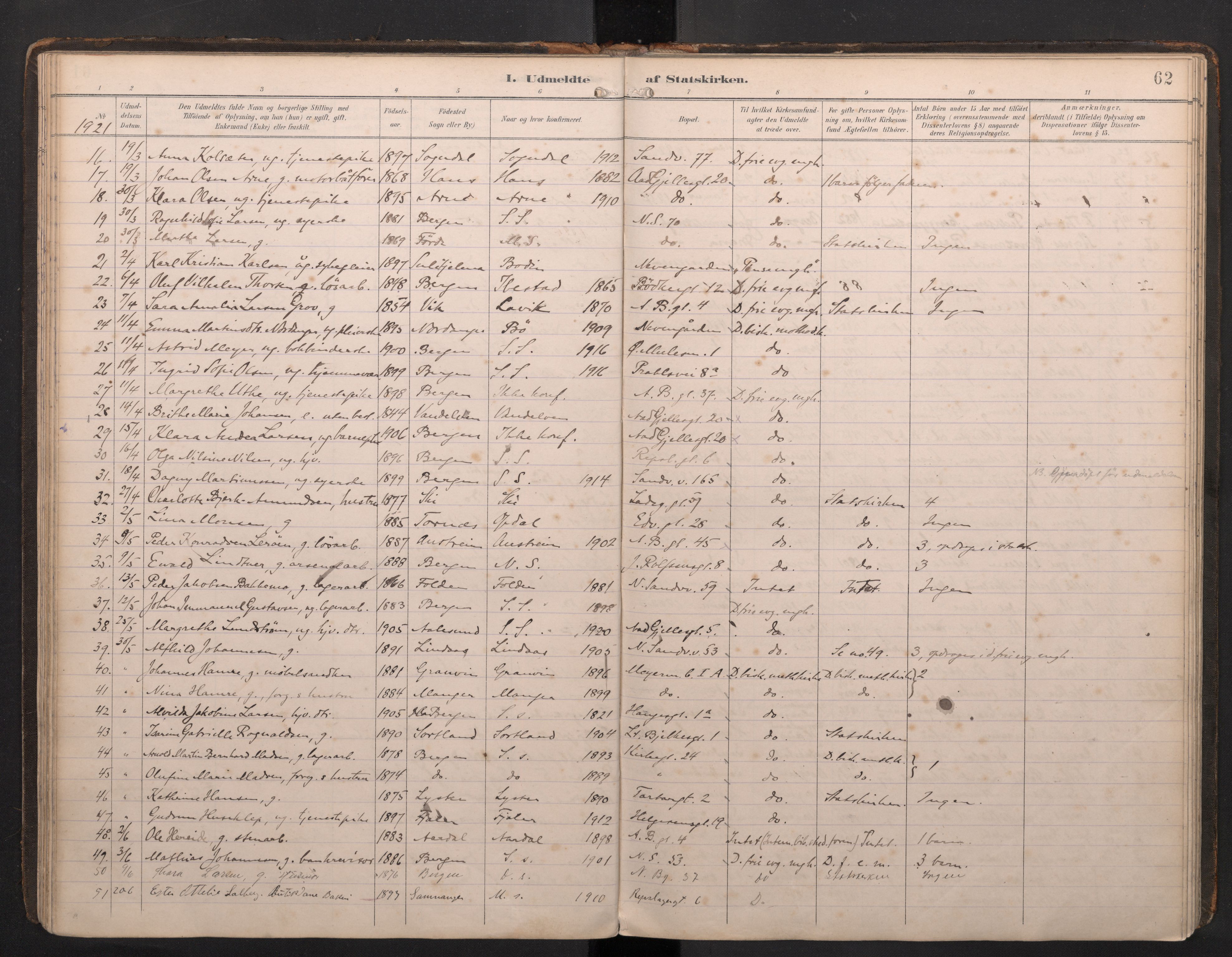 Sandviken Sokneprestembete, SAB/A-77601/H/Ha: Parish register (official) no. G 1, 1892-2002, p. 62